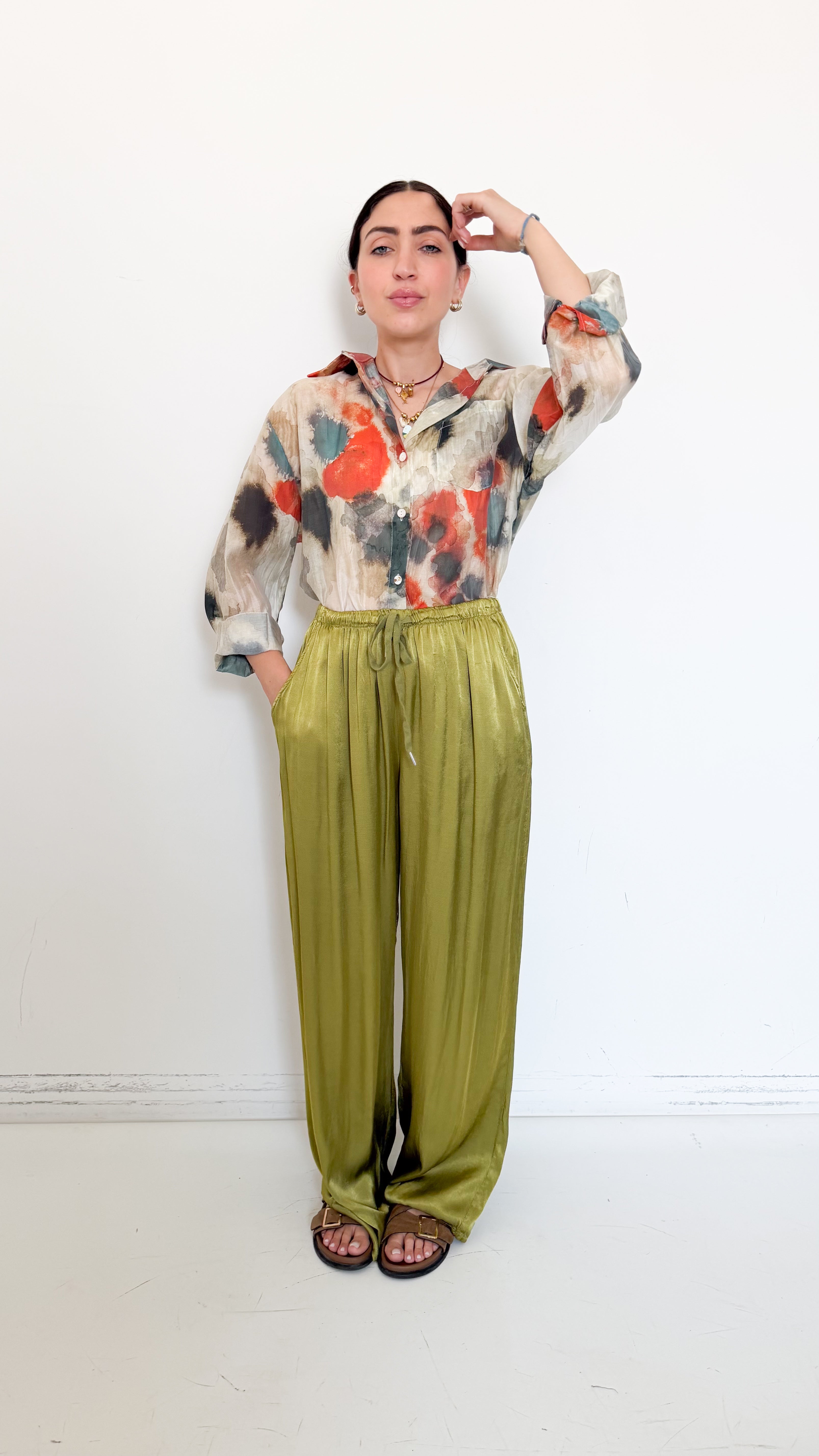 Pantaloni Verdi In Satin