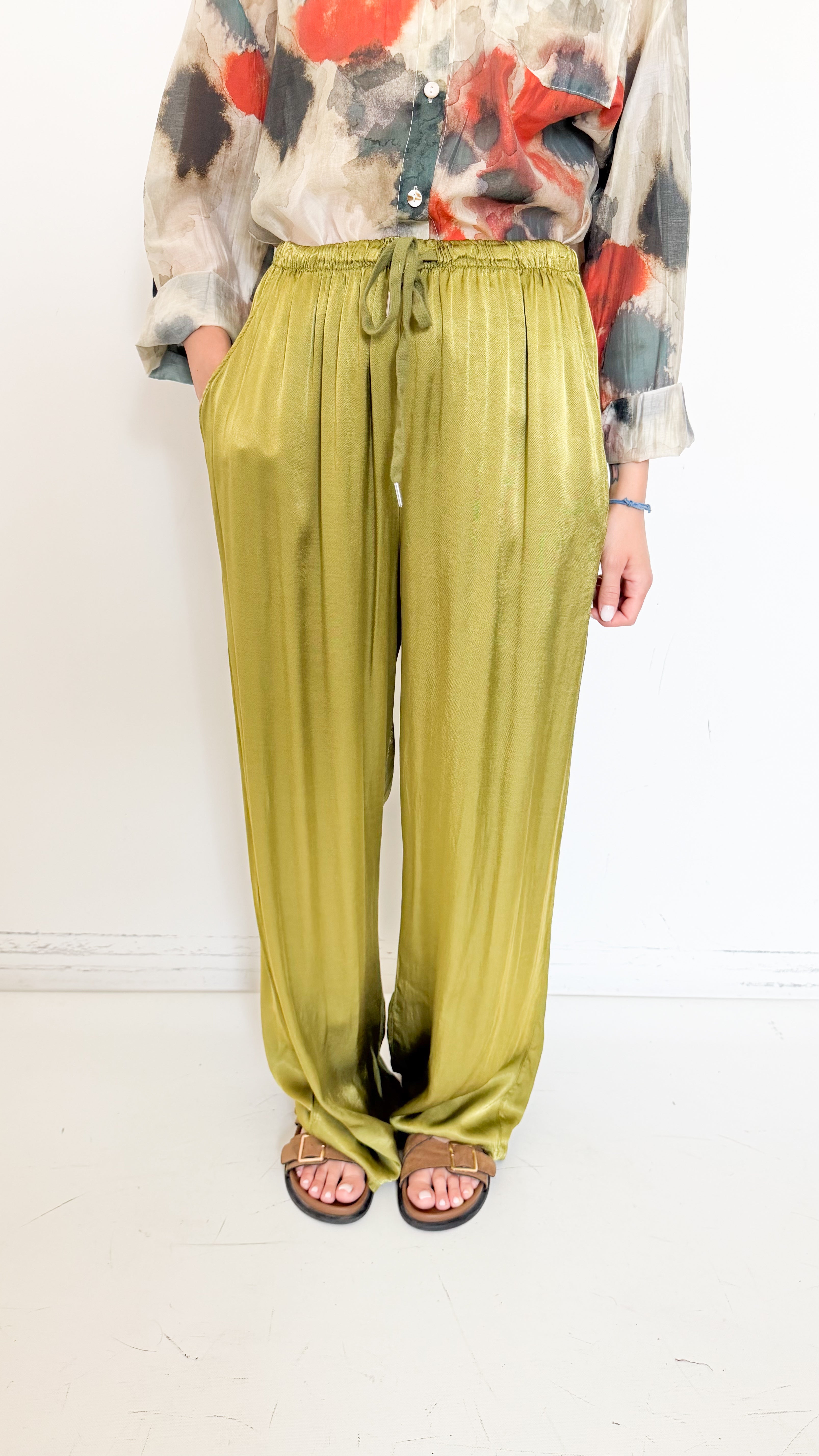 Pantaloni Verdi In Satin