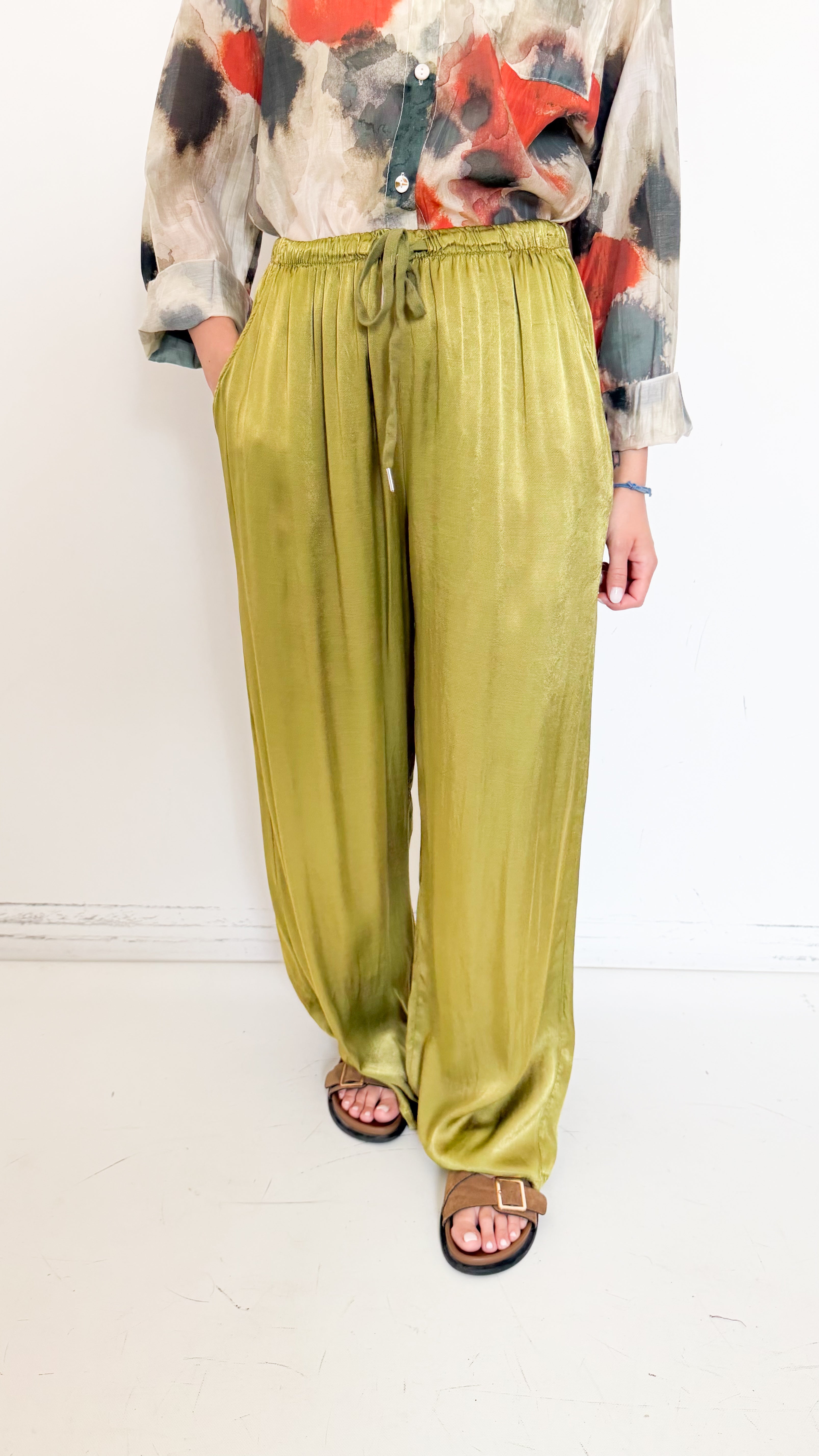 Pantaloni Verdi In Satin