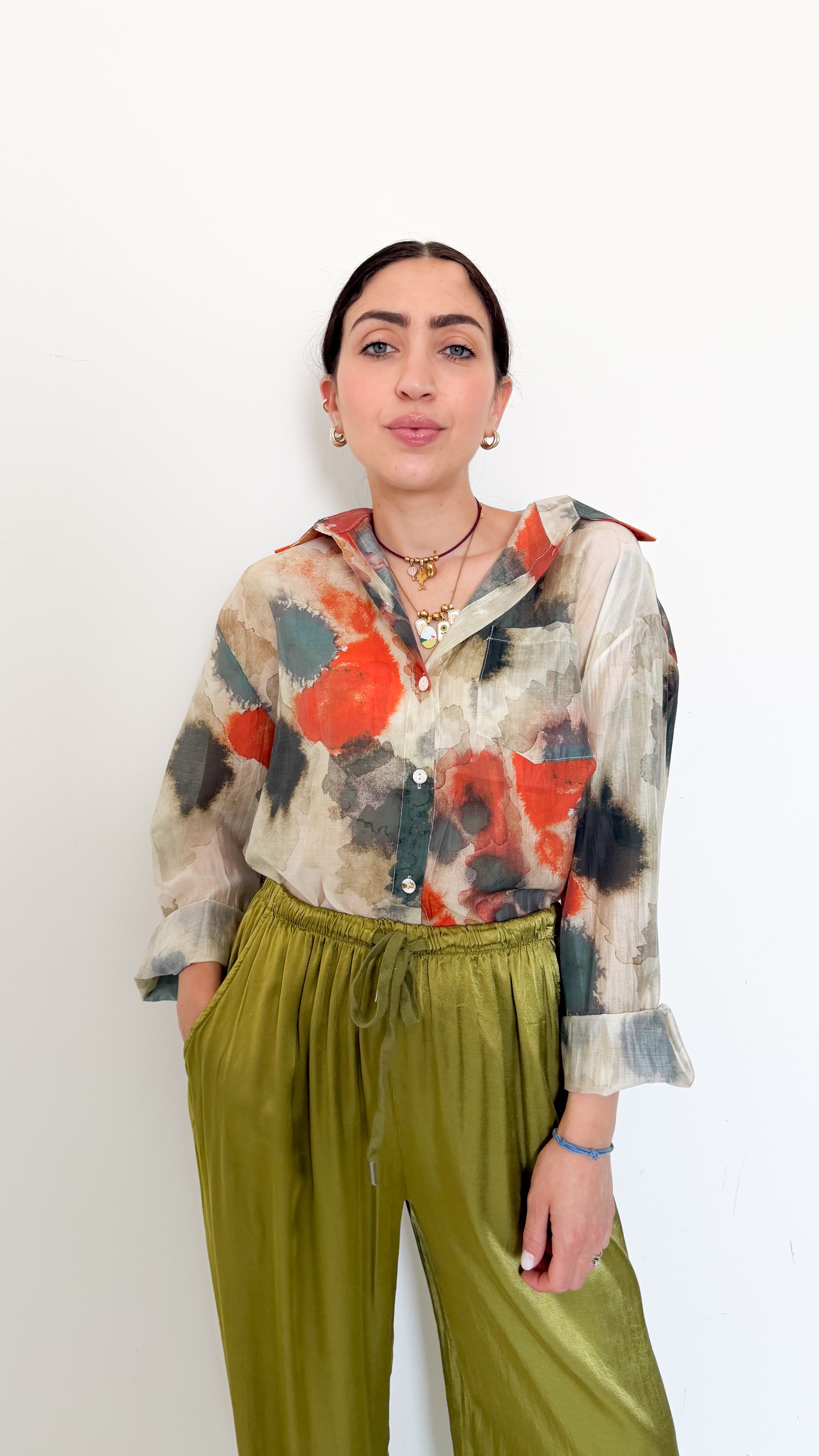 Camicia Velata A Fantasia Arancio