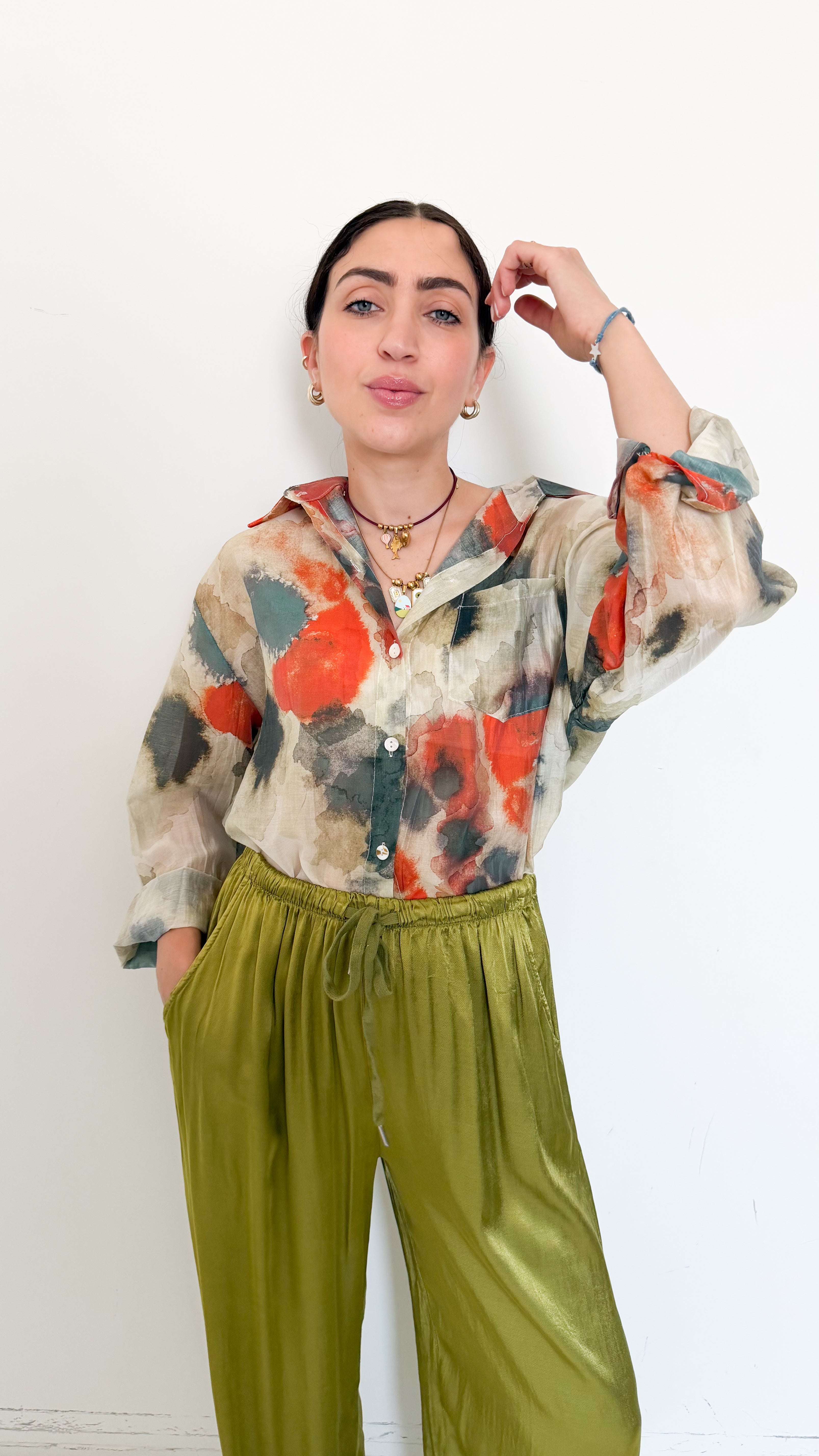 Camicia Velata A Fantasia Arancio