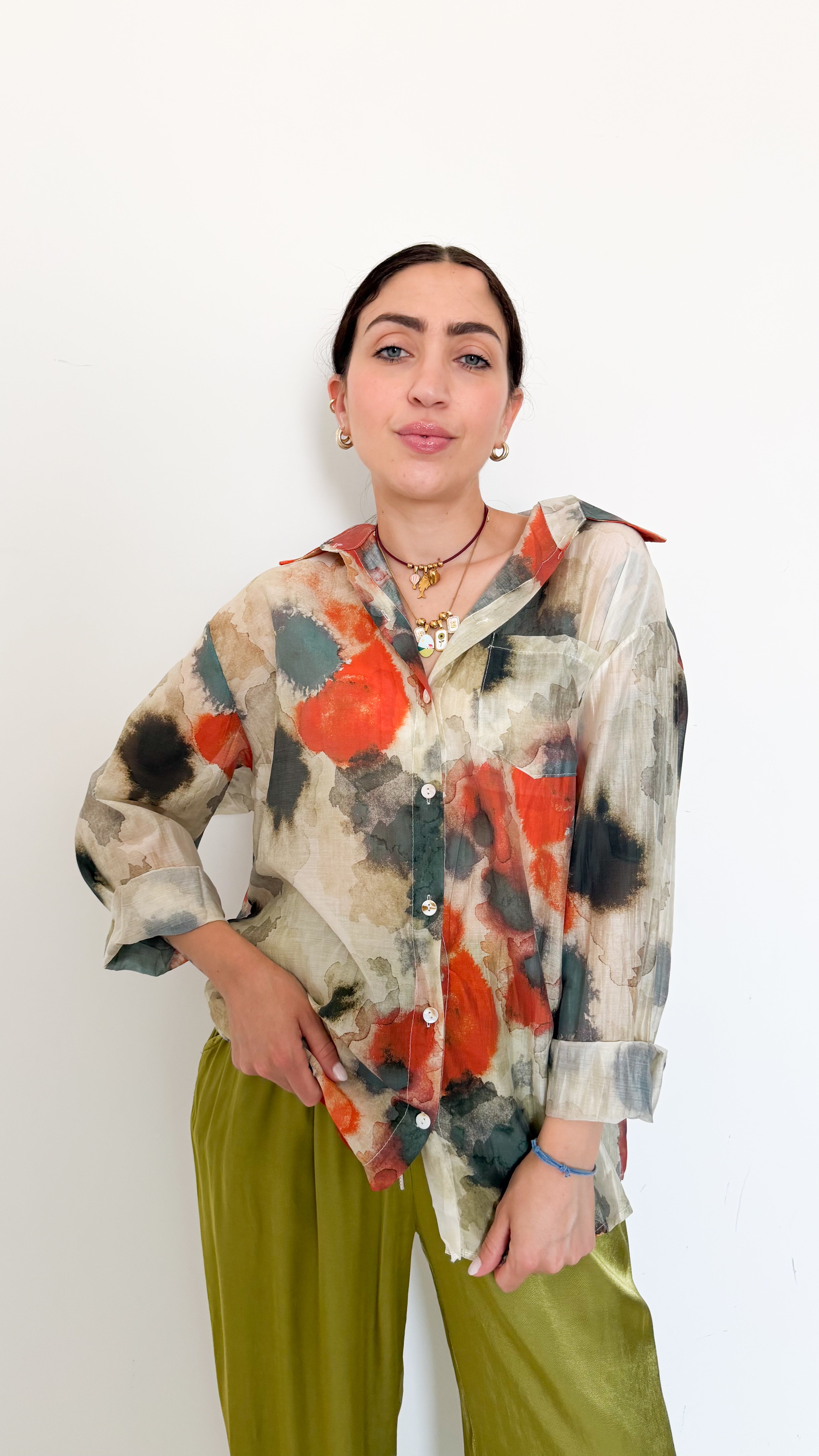 Camicia Velata A Fantasia Arancio
