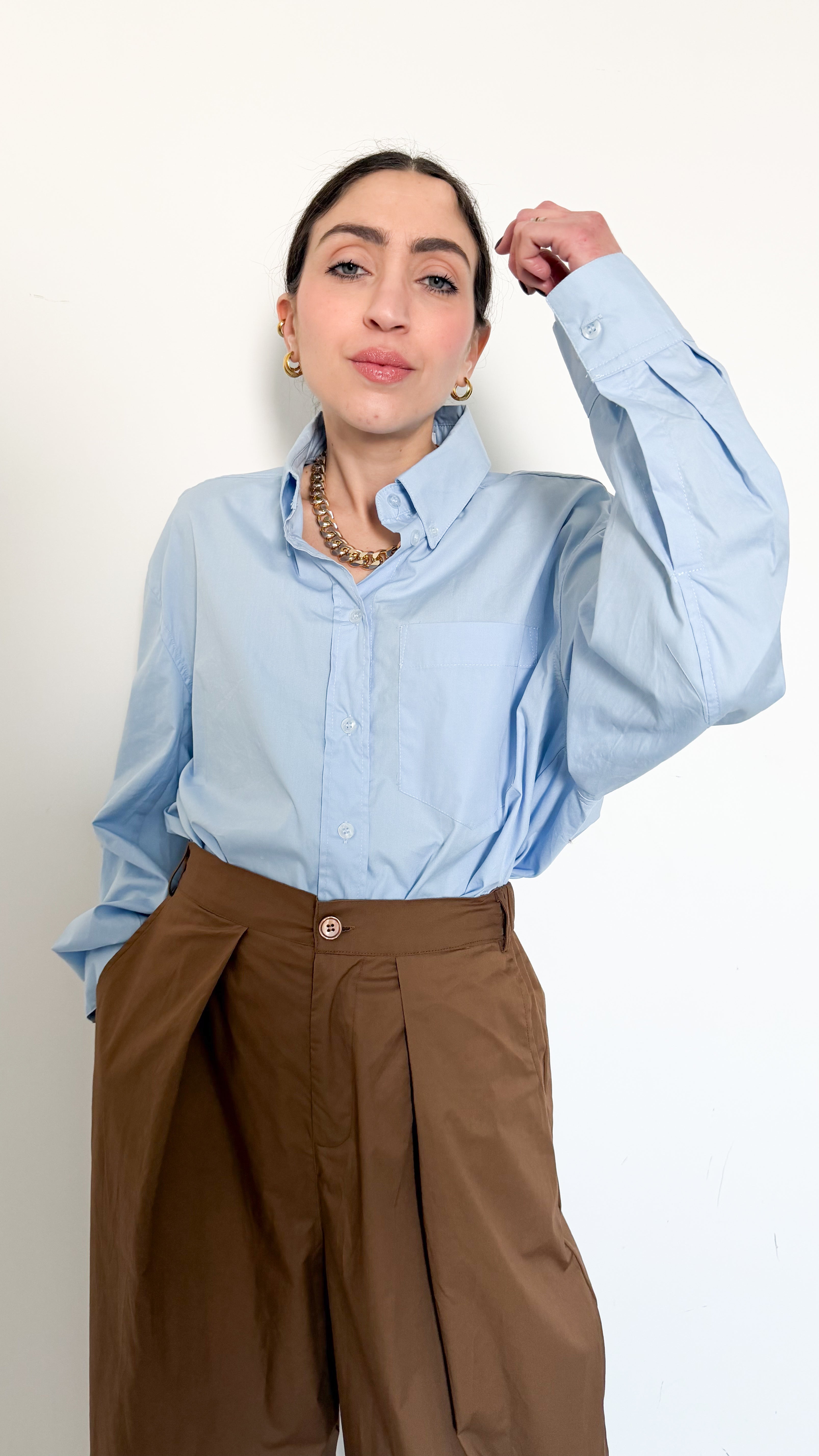 Camicia Over Celeste In Cotone