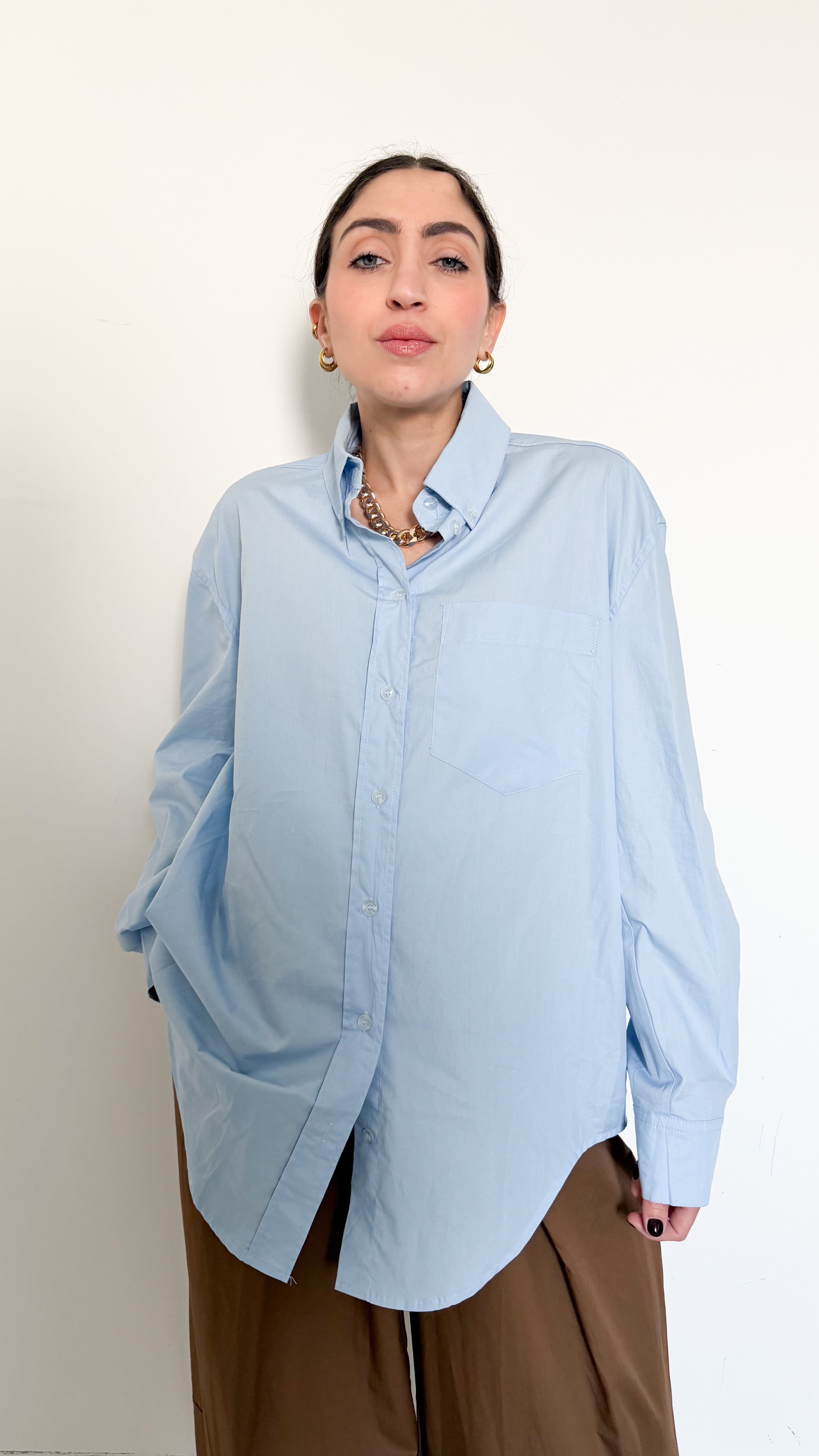 Camicia Over Celeste In Cotone