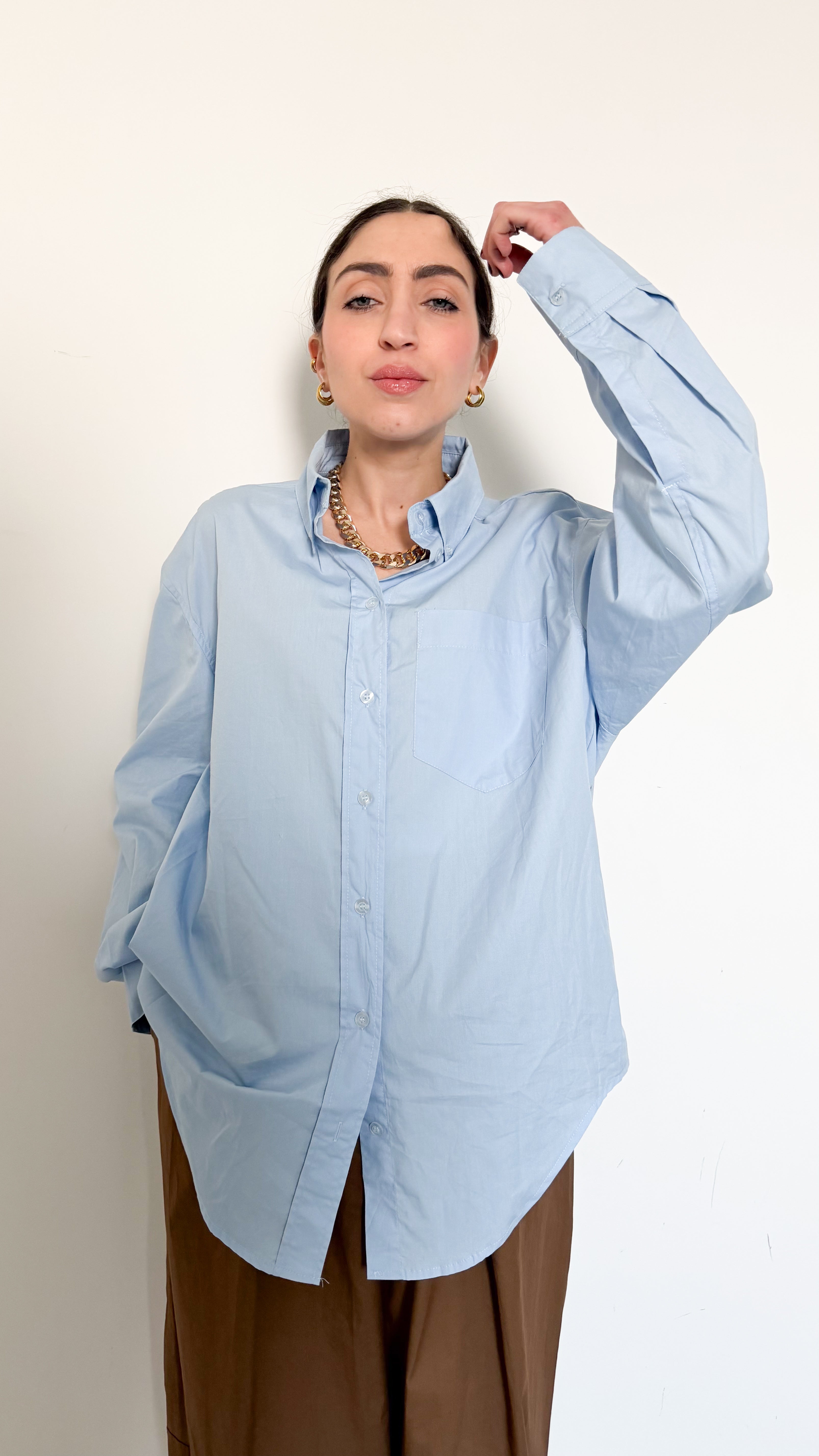 Camicia Over Celeste In Cotone