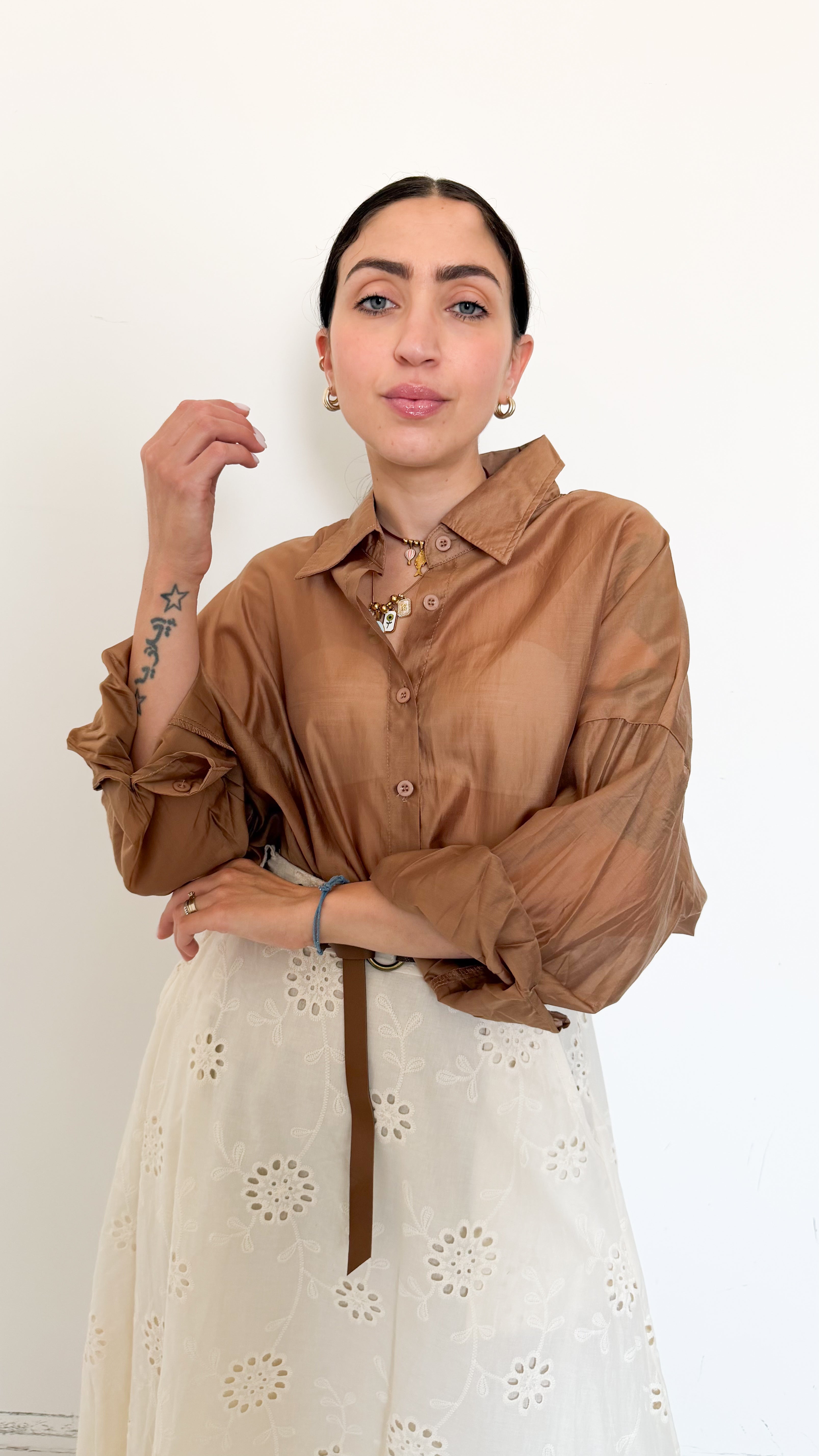 Camicia Over Velata Camel