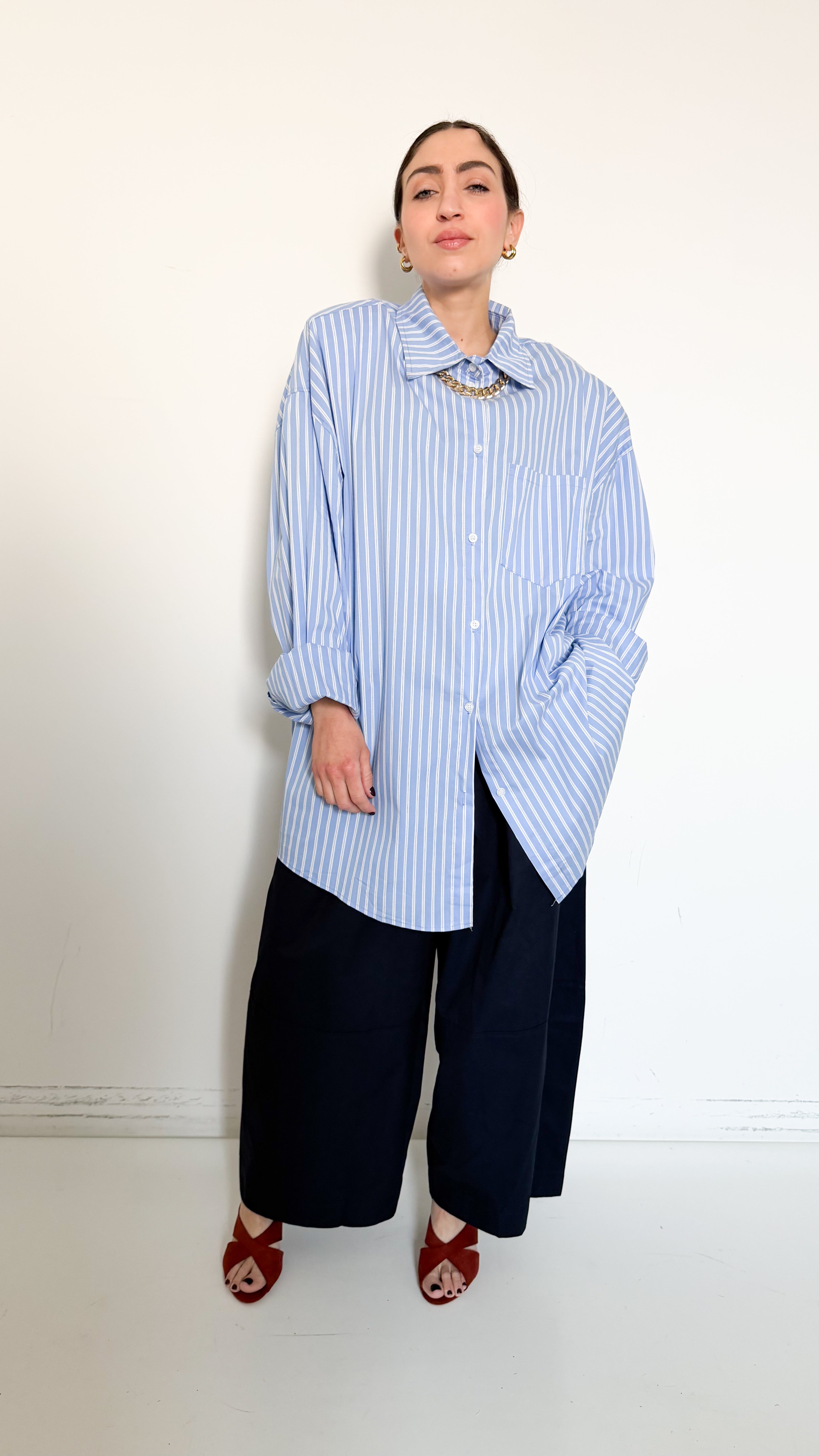 Pantaloni Blu In Cotone