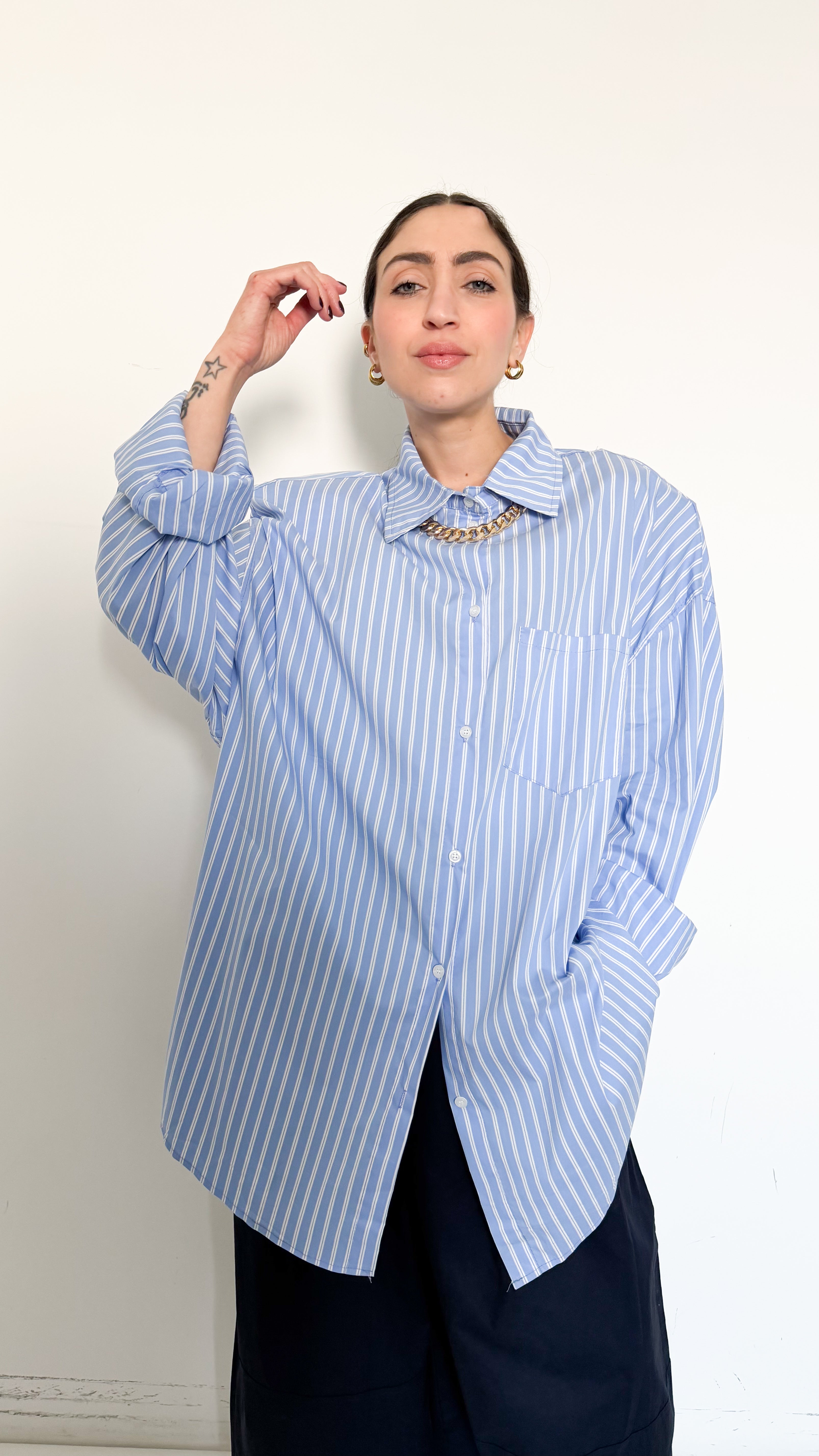 Maxi Camicia A Righe Con Spalline