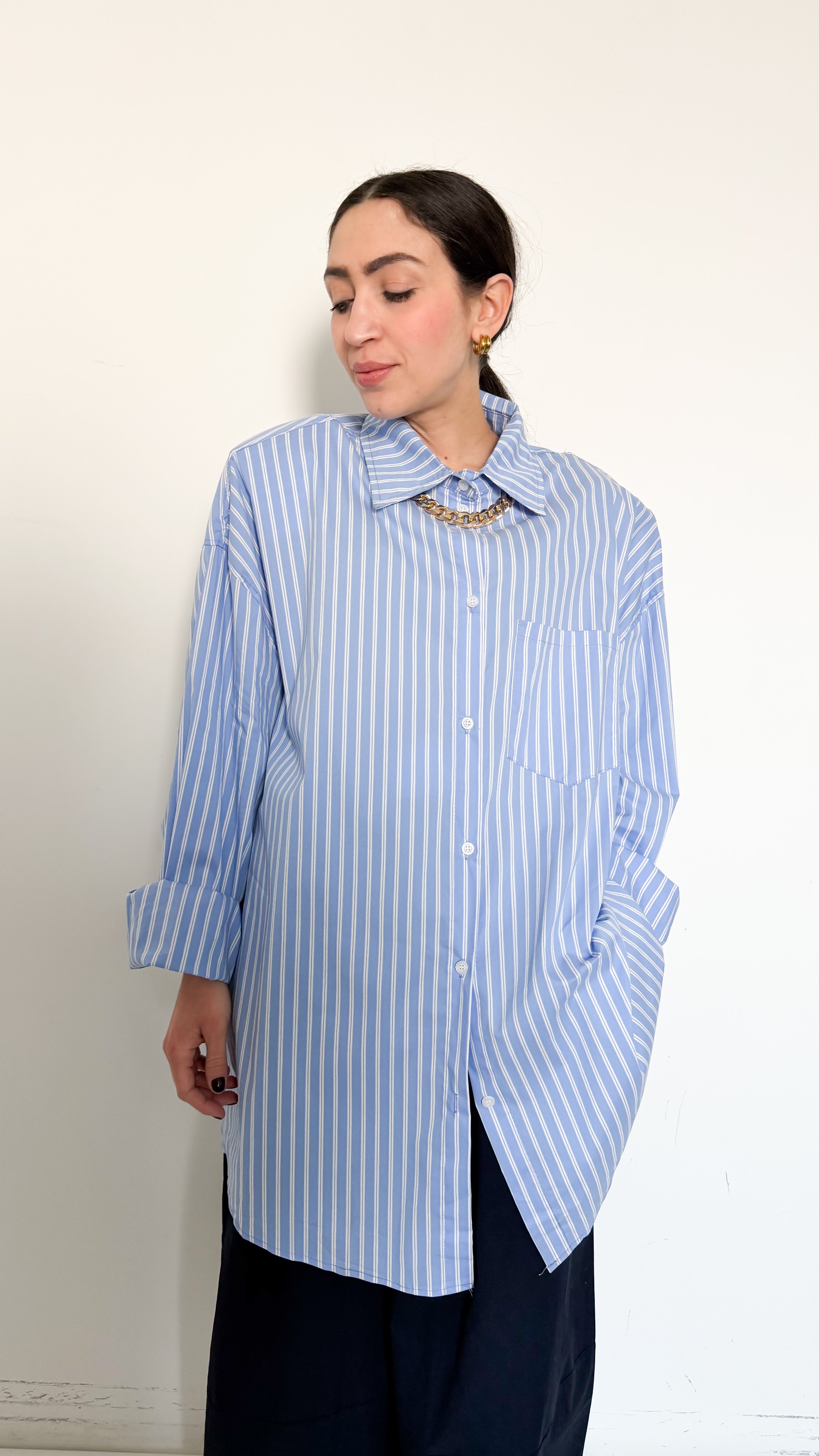 Maxi Camicia A Righe Con Spalline