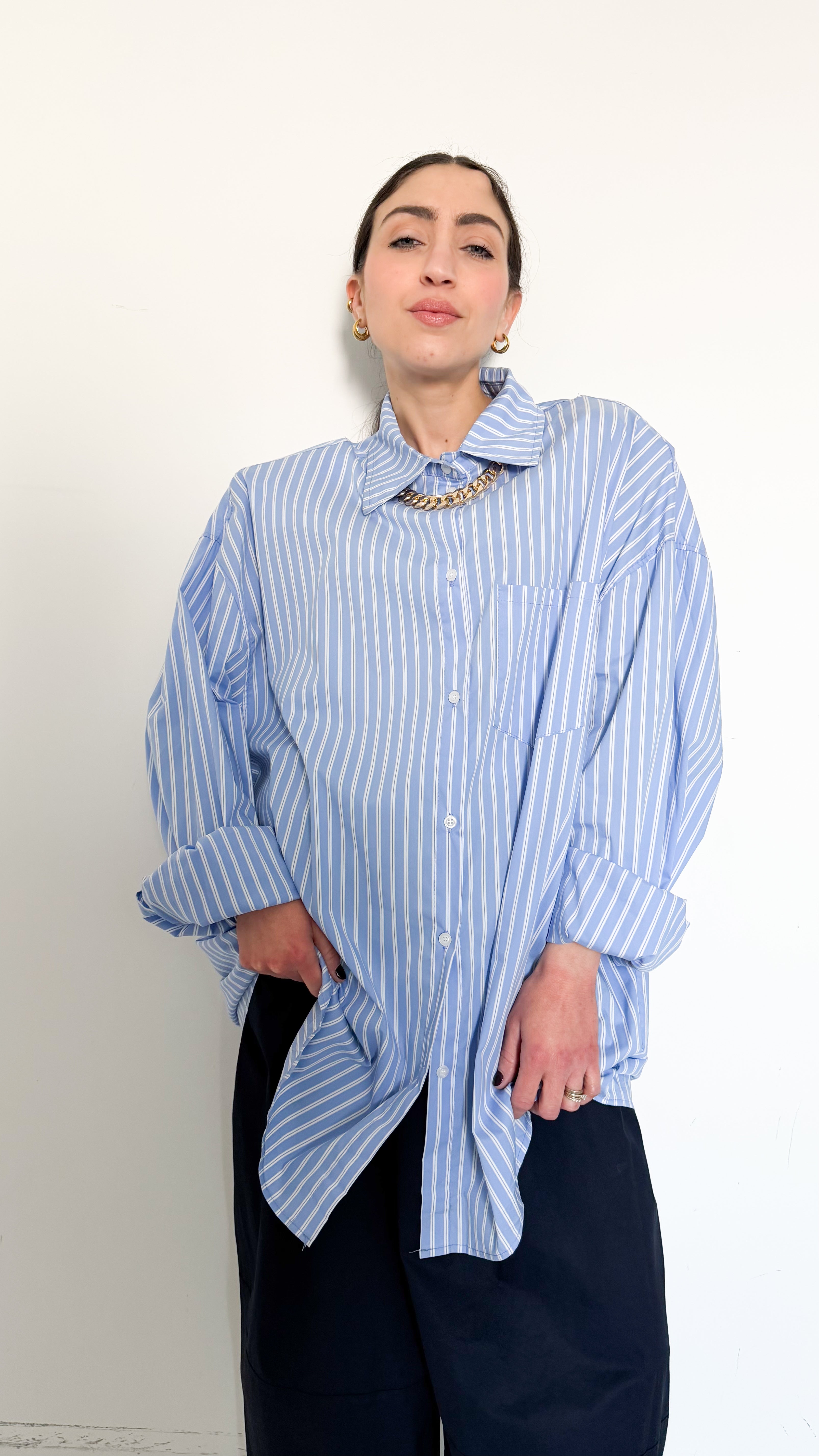 Maxi Camicia A Righe Con Spalline