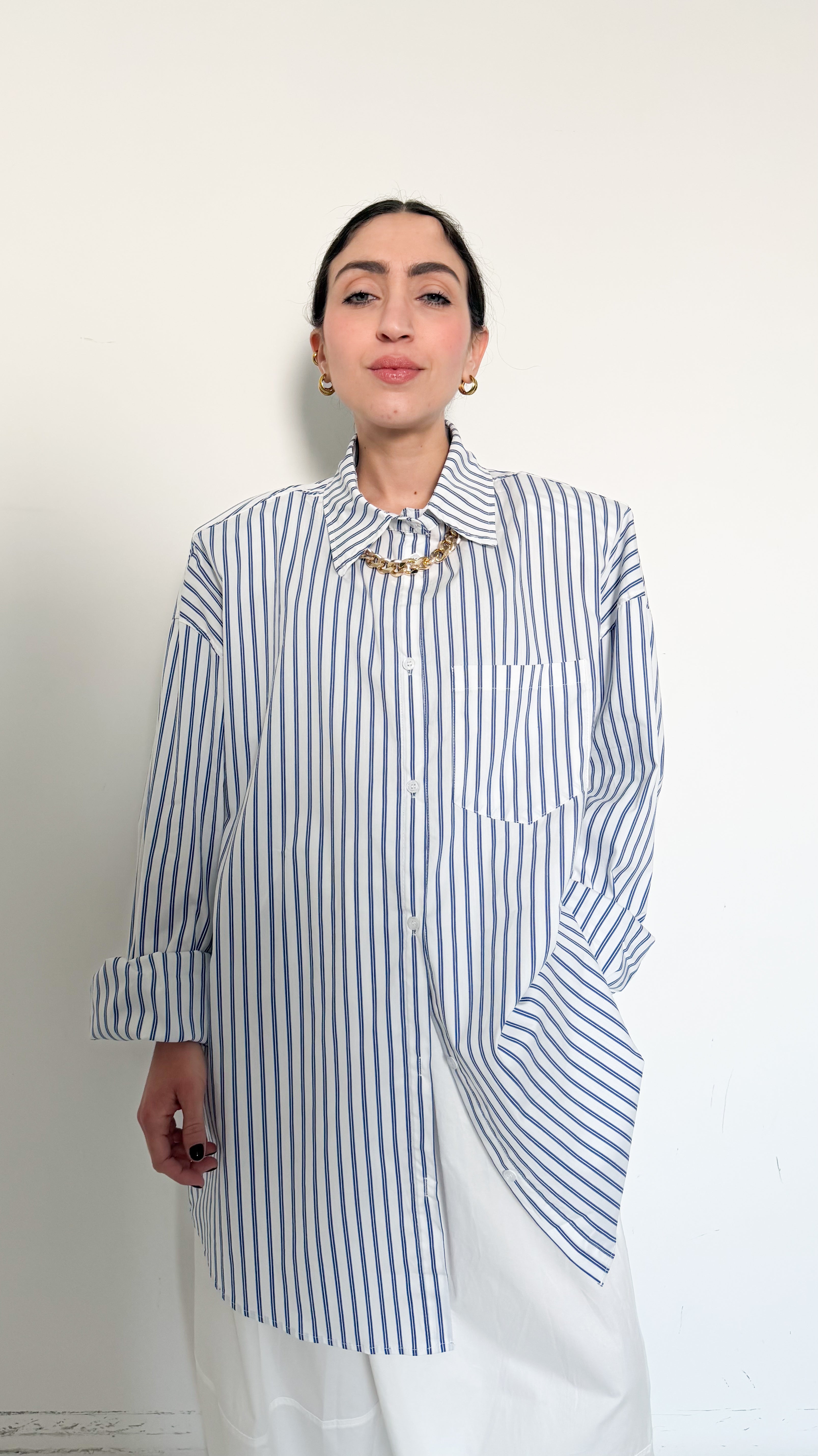 Maxi Camicia Bianca A Righe Con Spalline