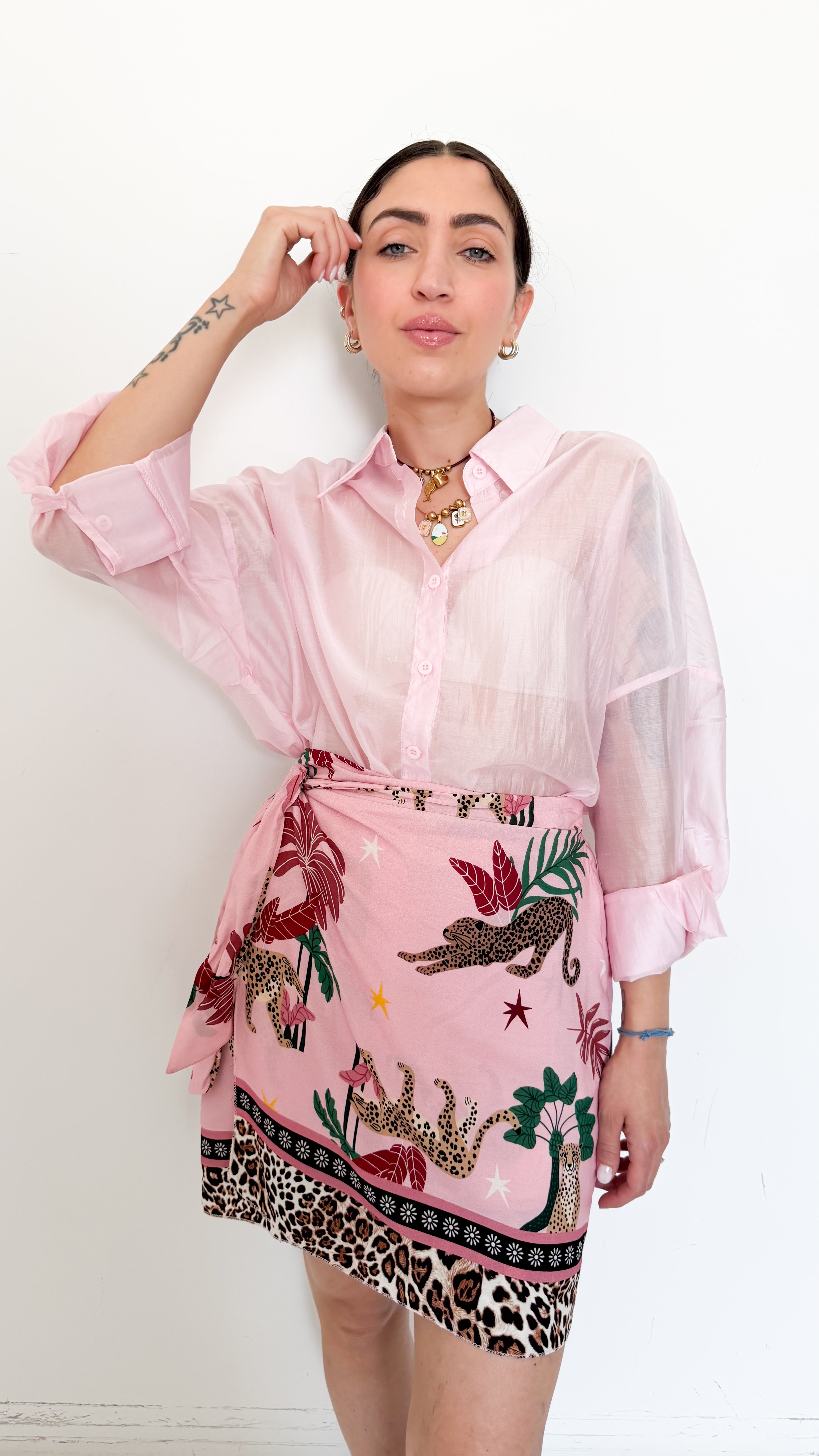 Camicia Over Velata Rosa