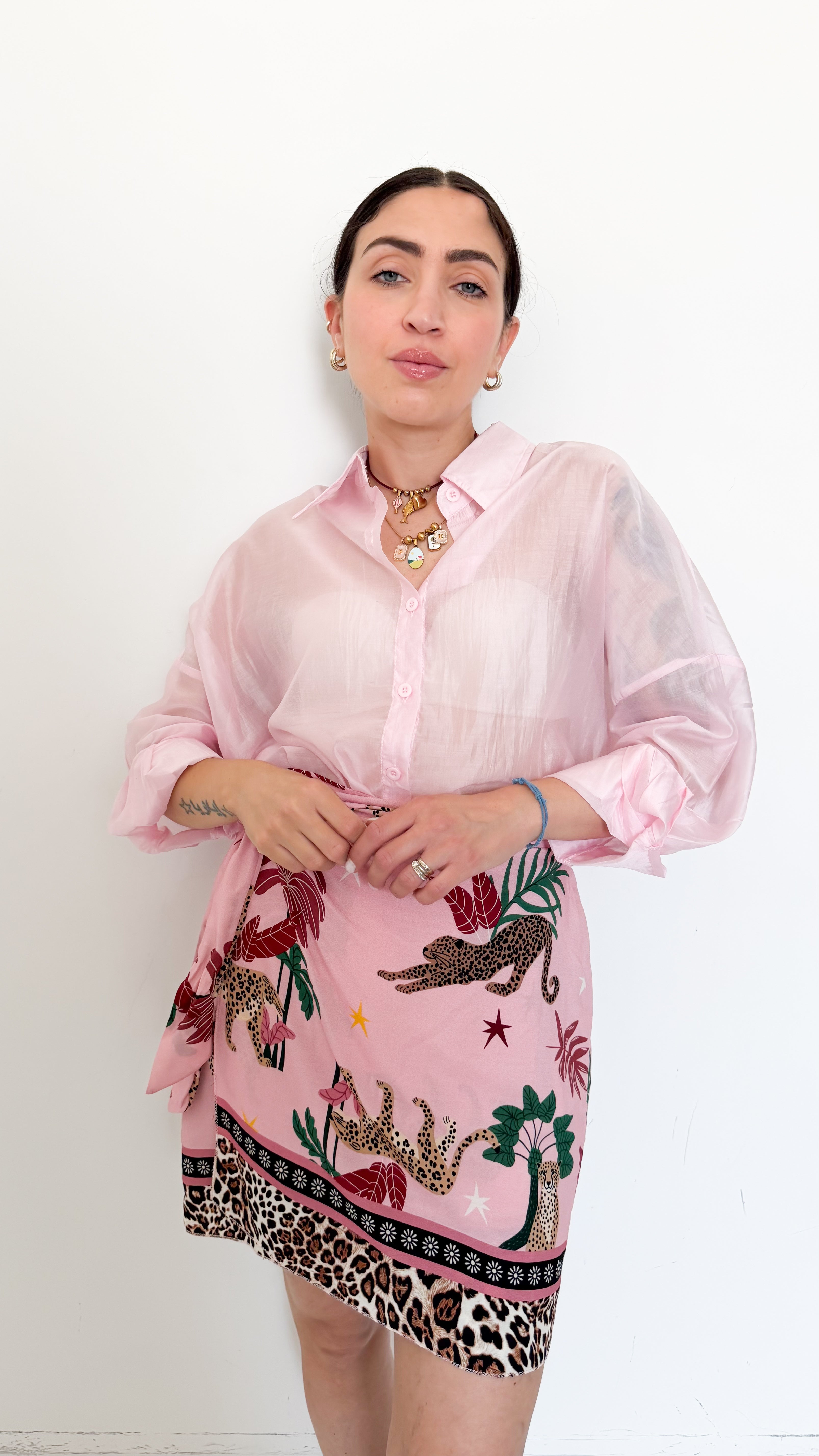 Camicia Over Velata Rosa