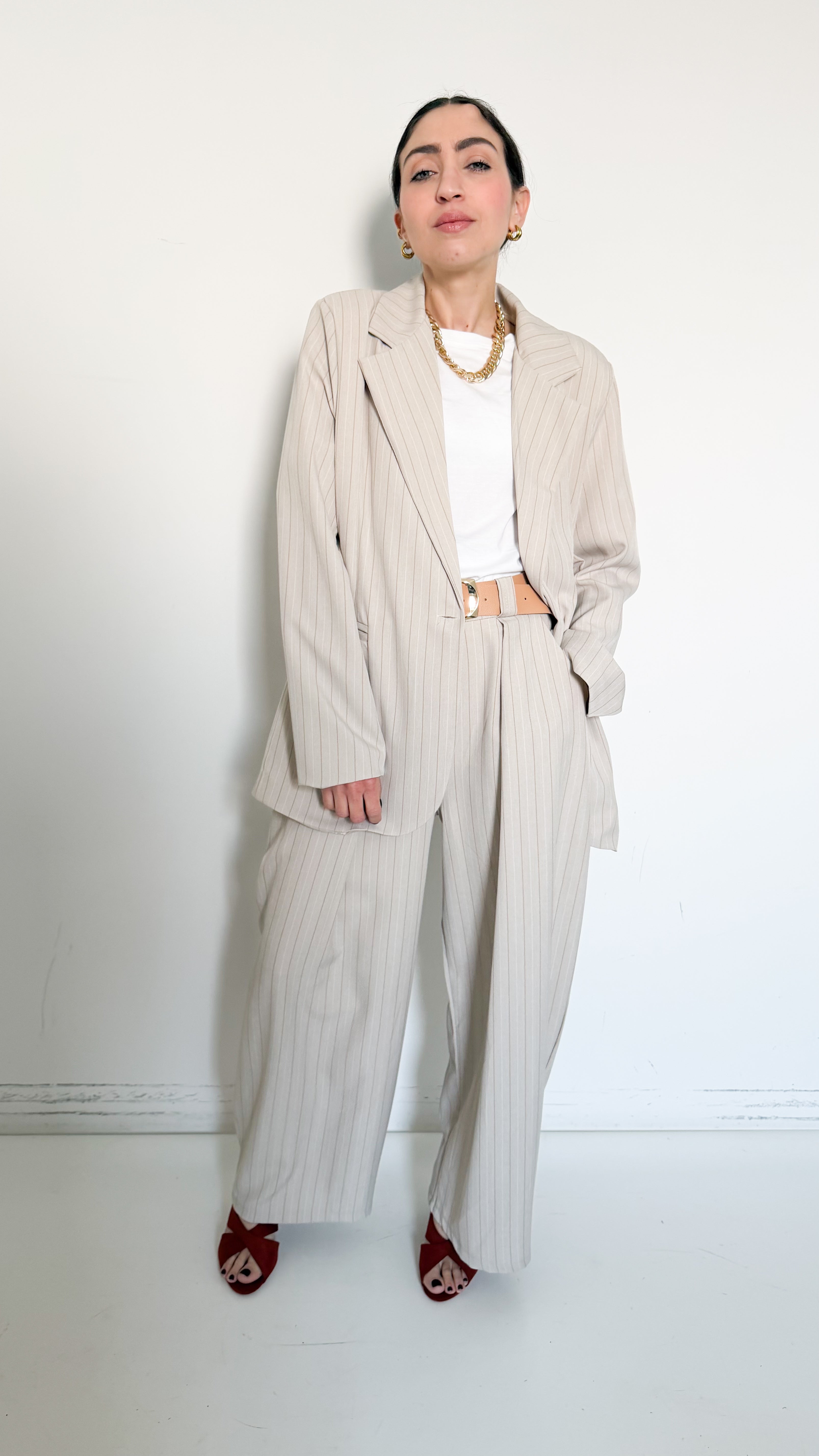 Tailleur Gessato Beige