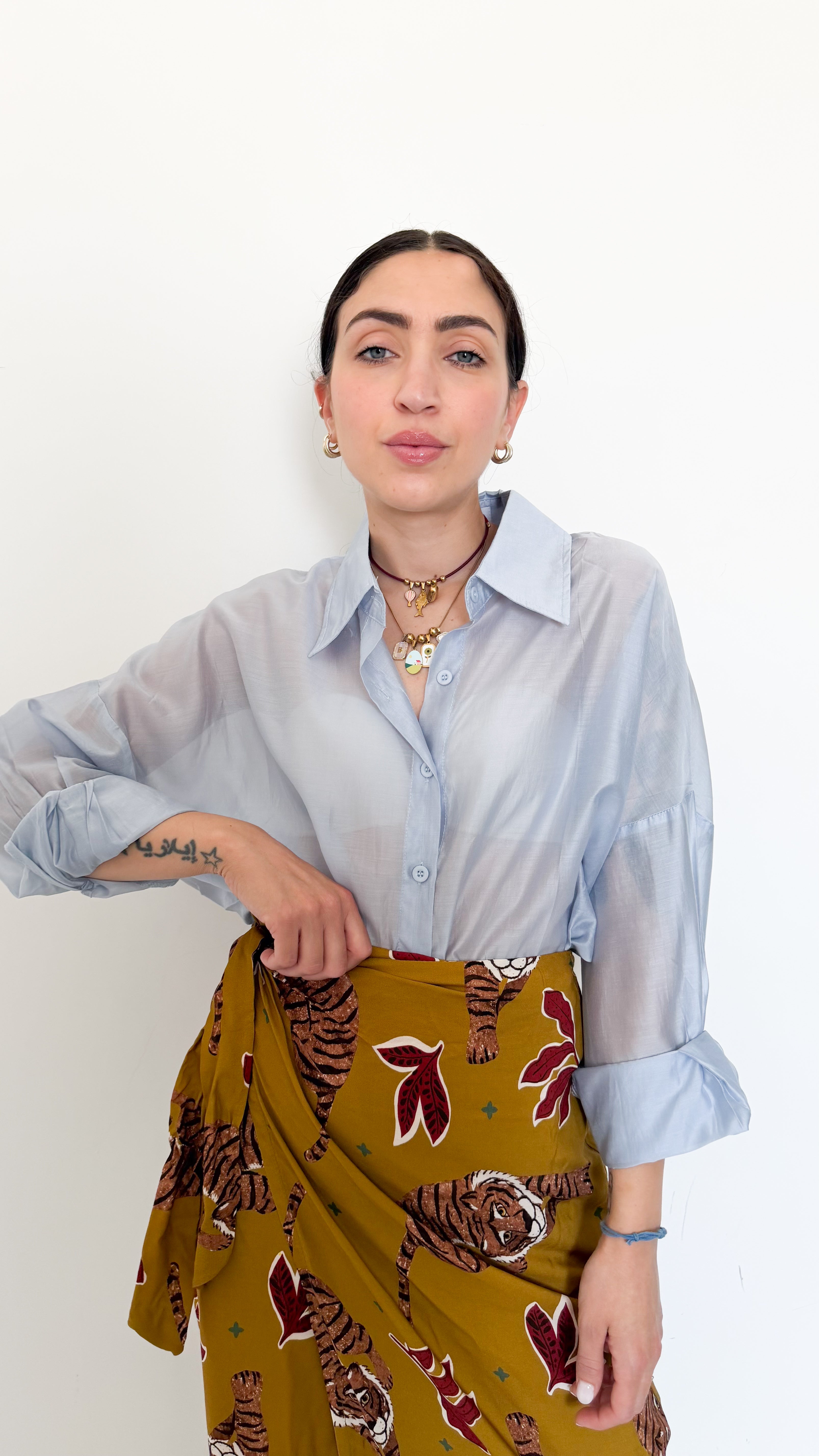 Camicia Over Velata Celeste