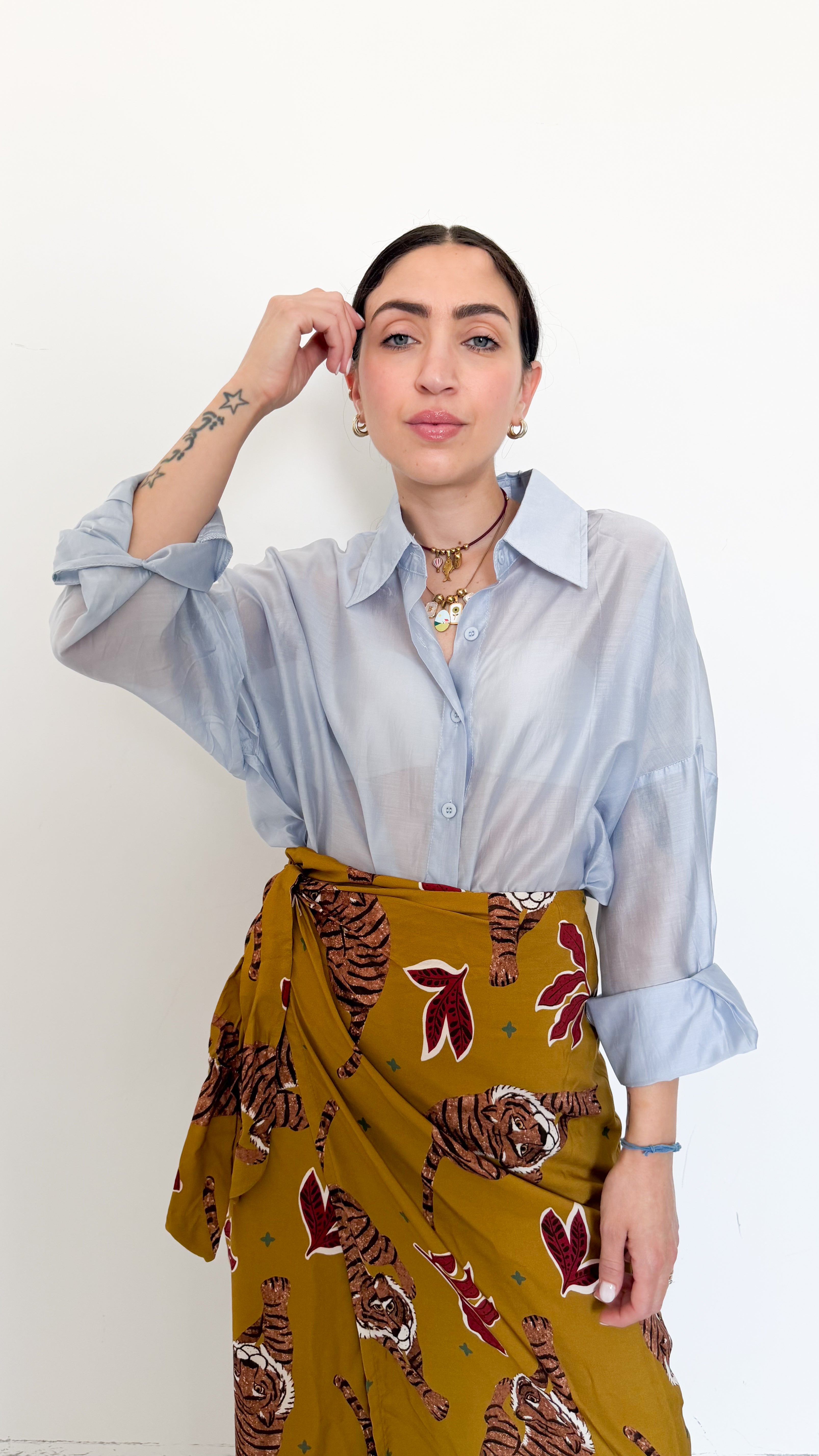 Camicia Over Velata Celeste