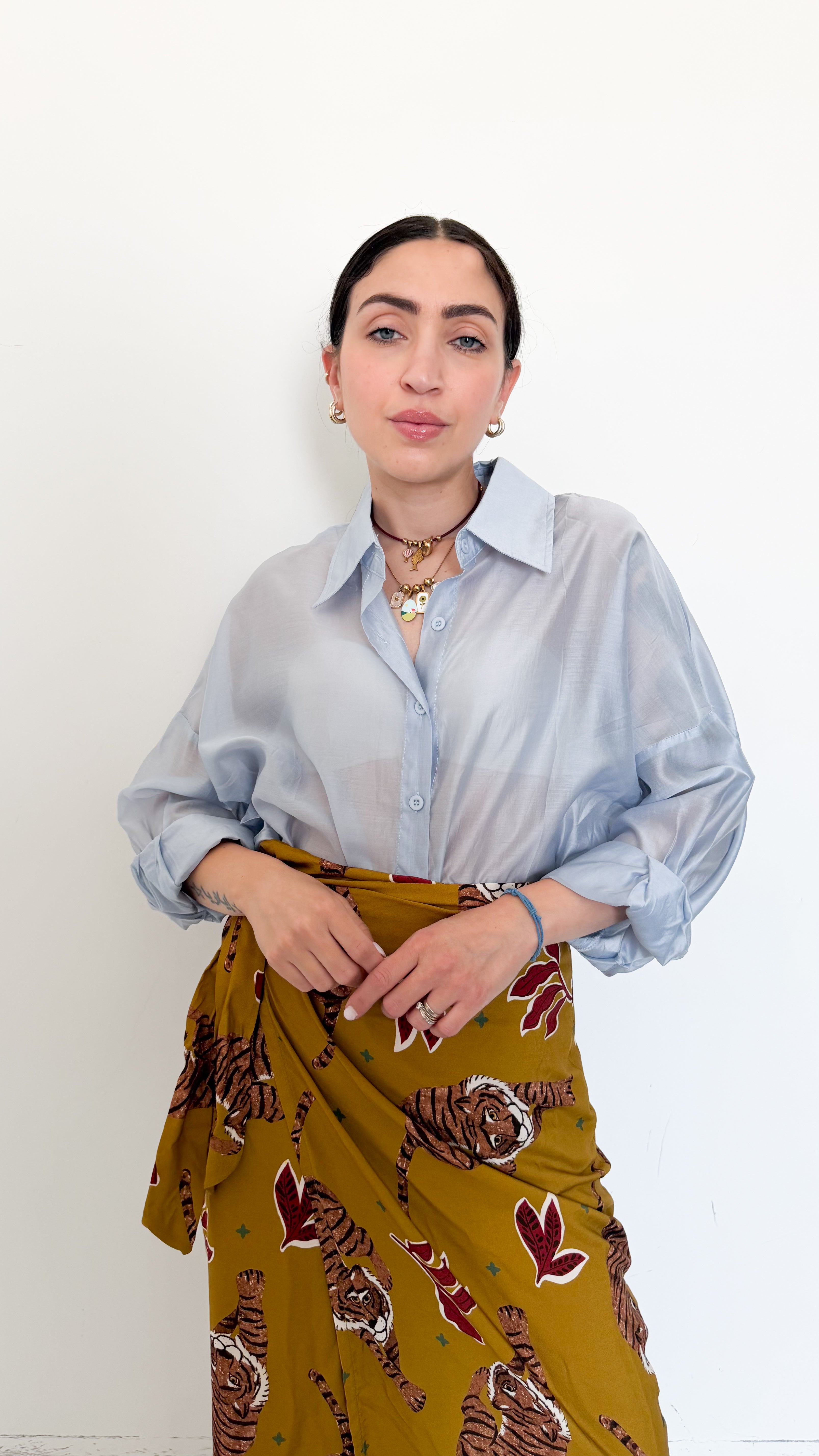 Camicia Over Velata Celeste