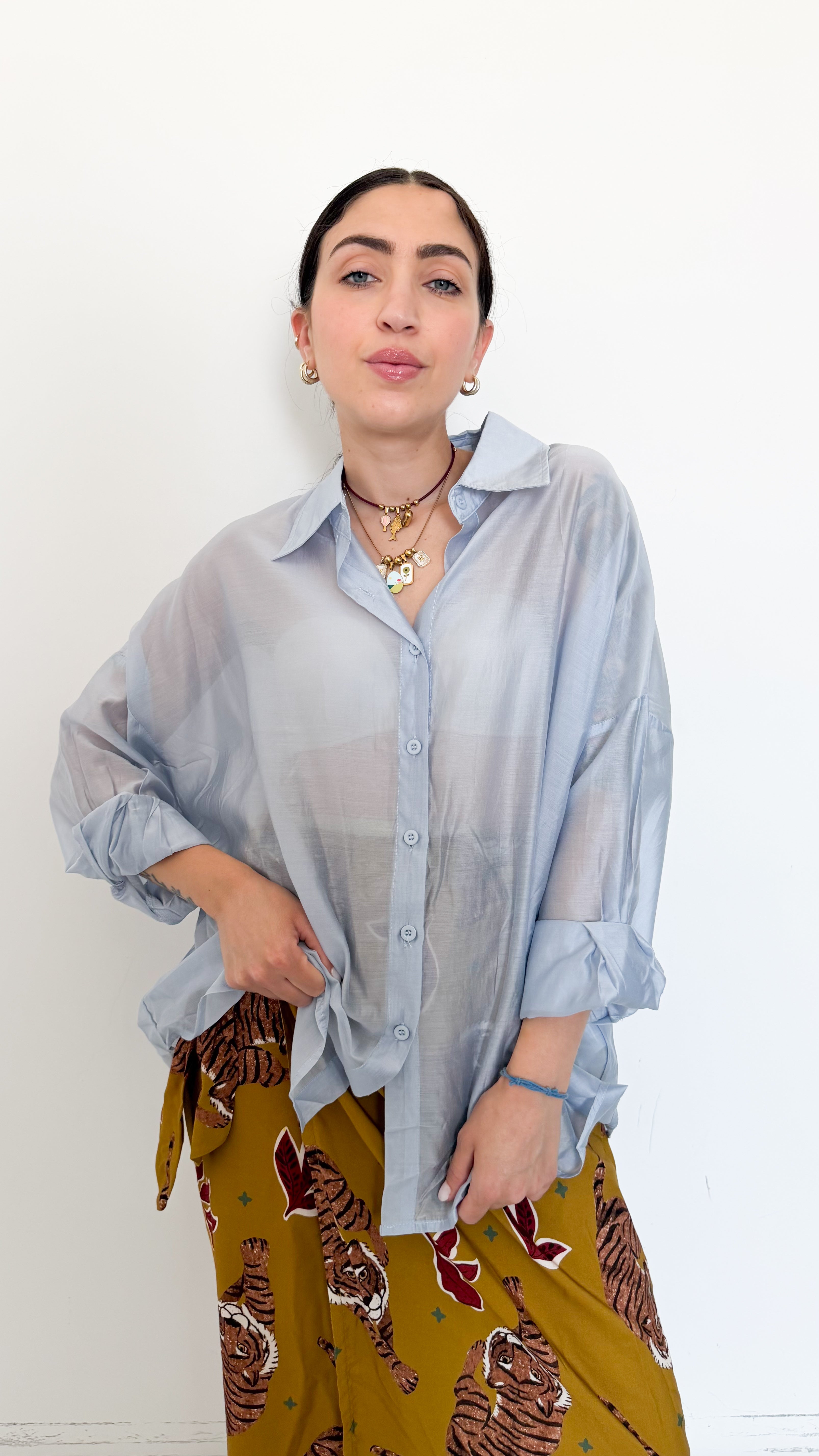 Camicia Over Velata Celeste
