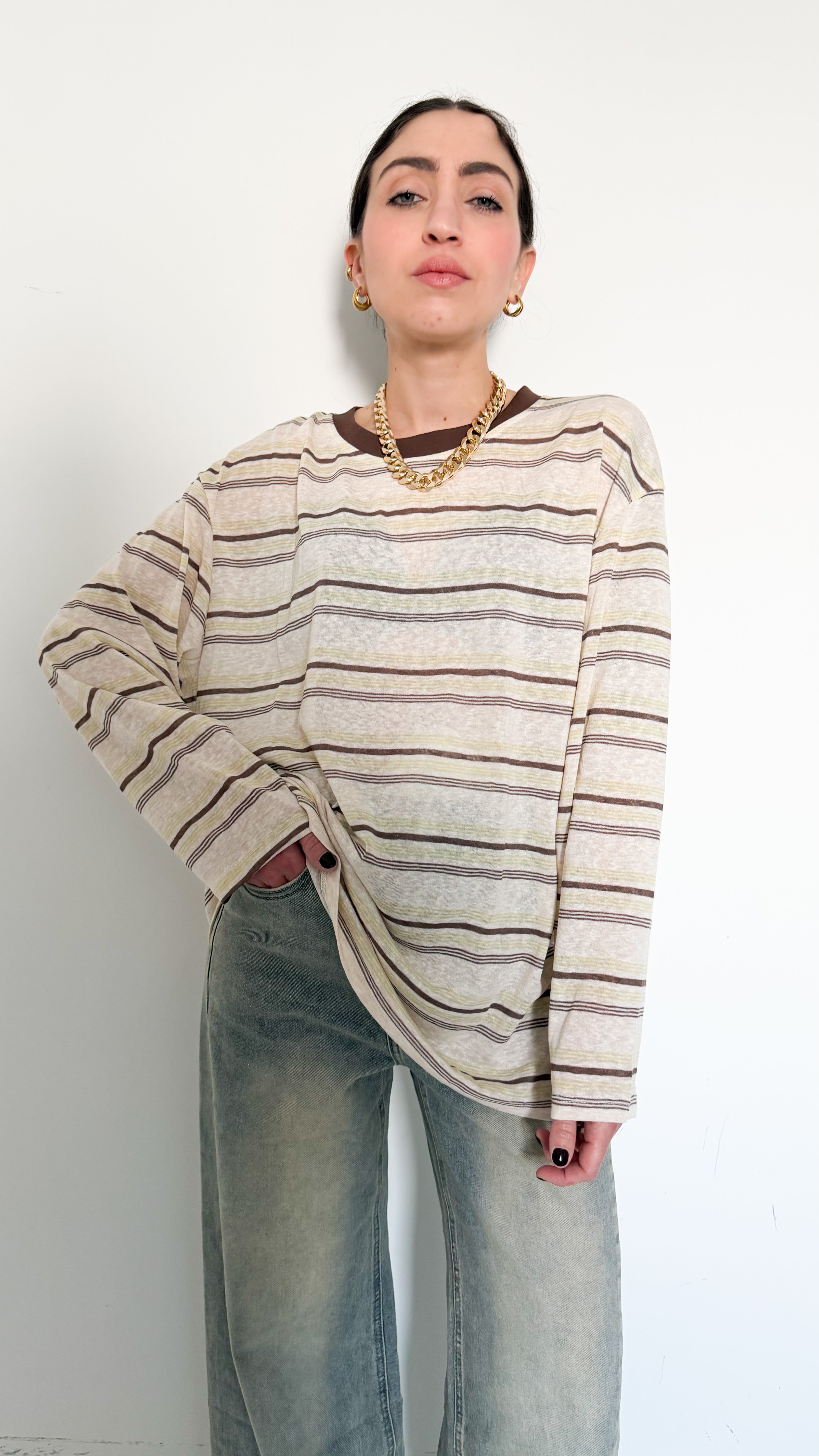 Maglia Beige Velata A Righe