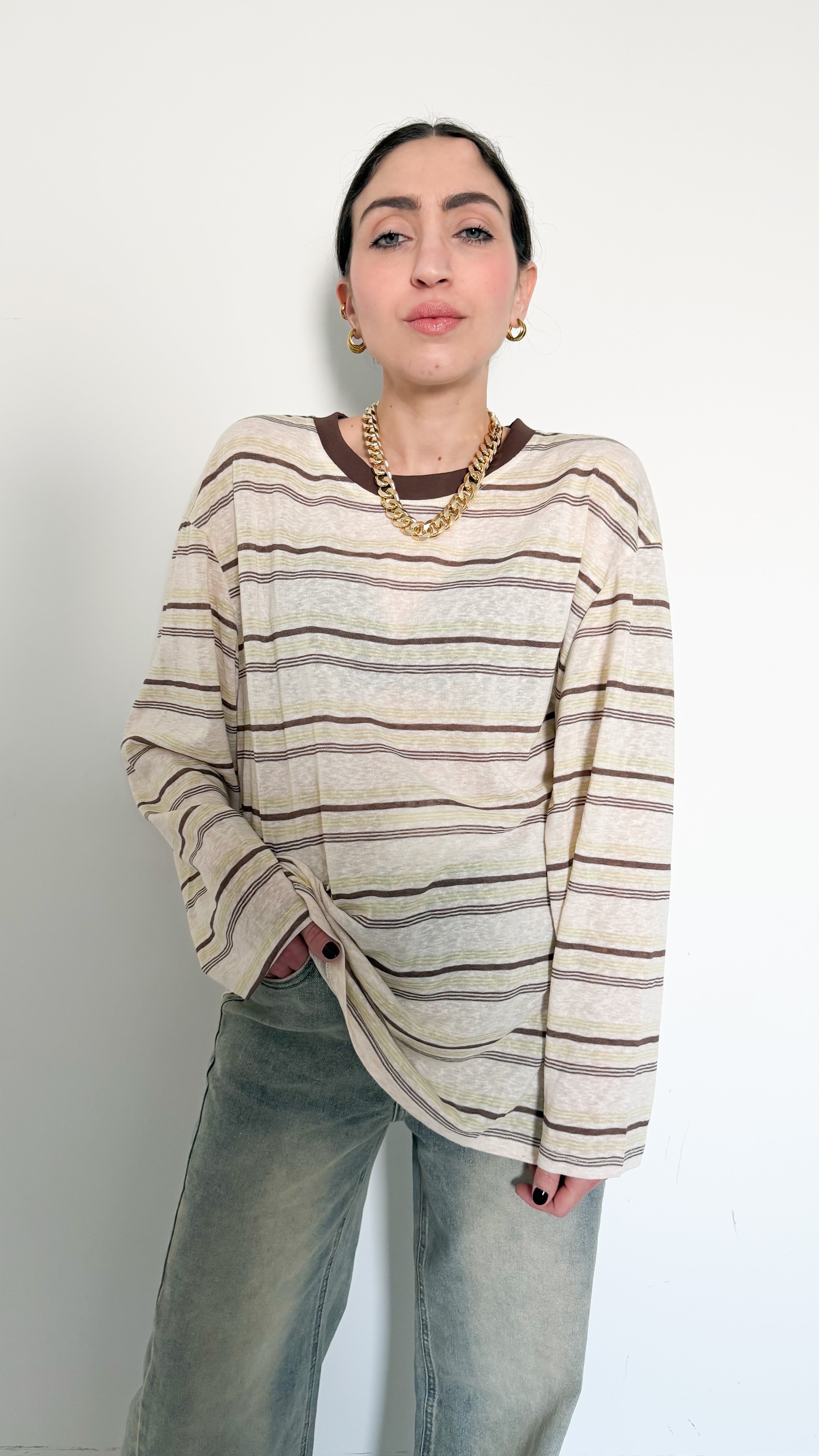 Maglia Beige Velata A Righe