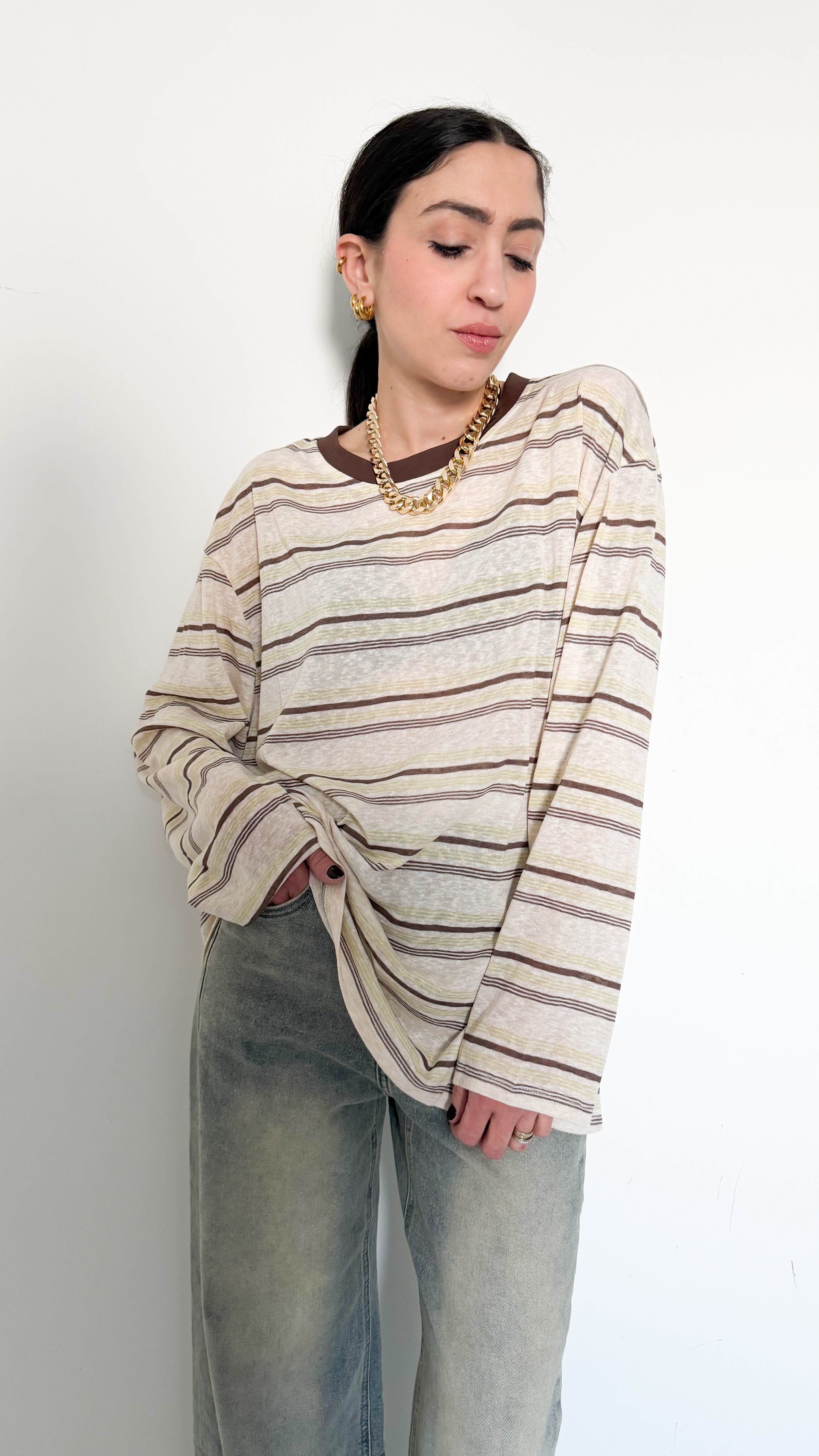 Maglia Beige Velata A Righe
