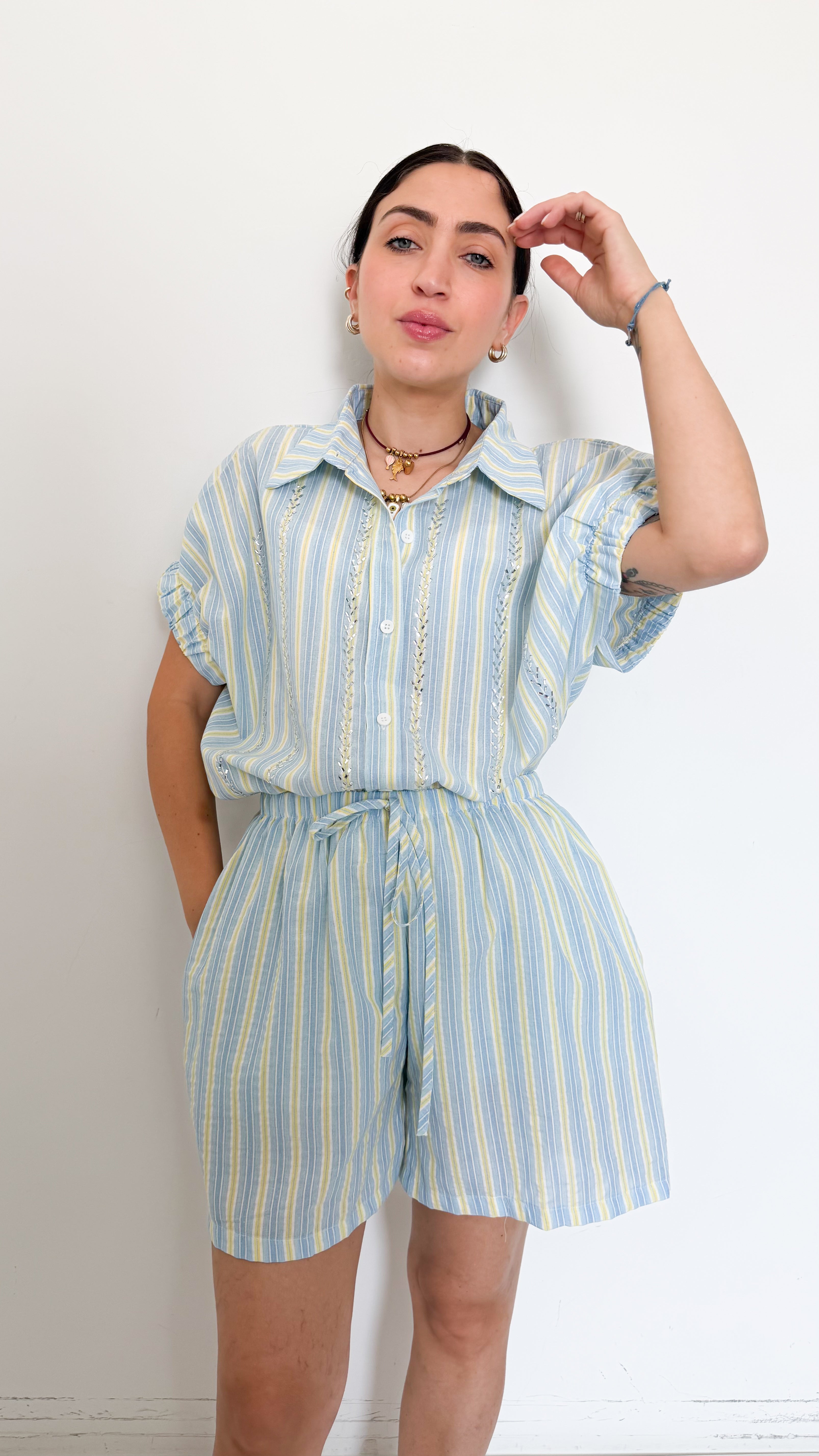 Coordinato Celeste/Giallo A Righe