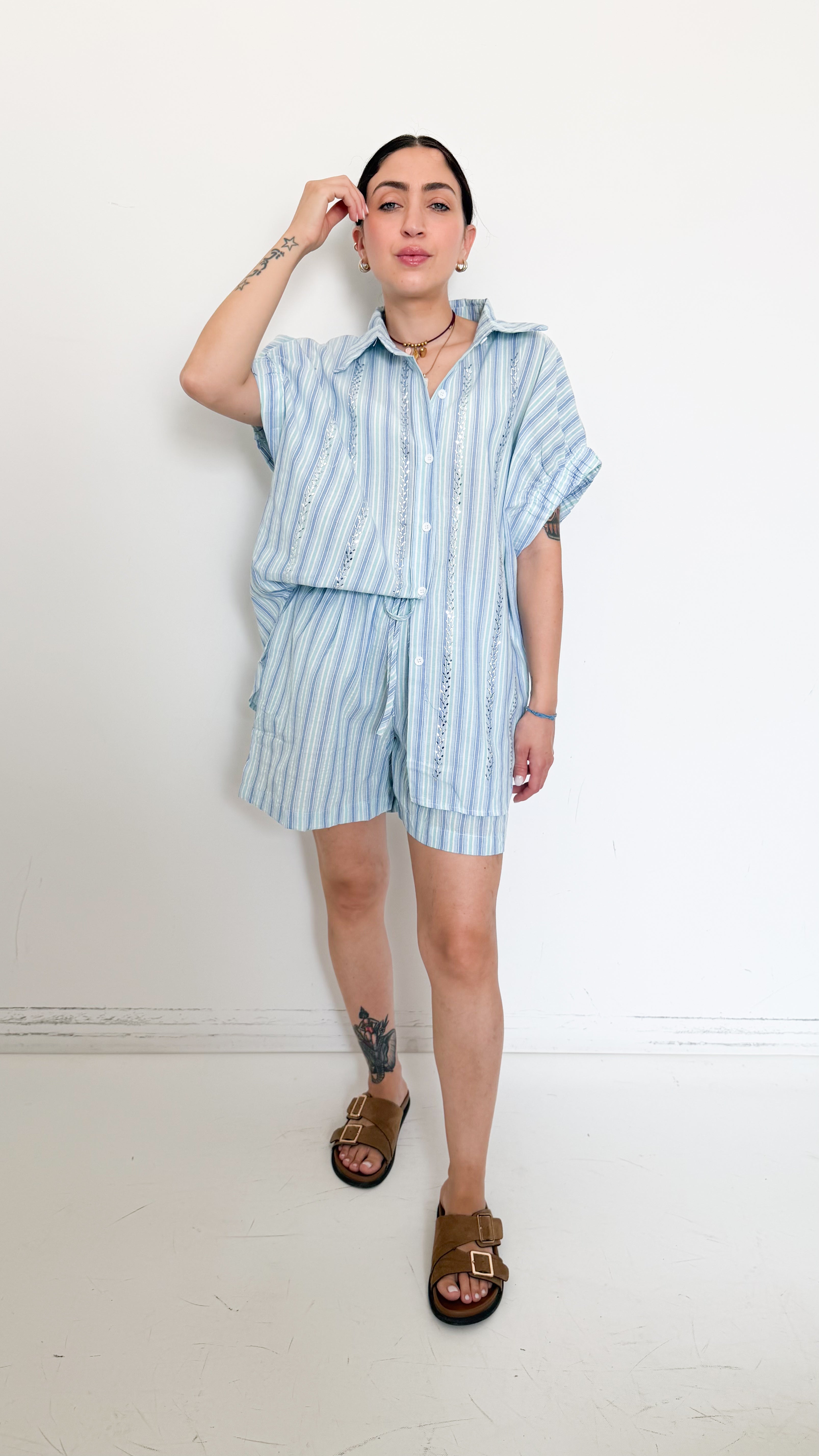 Coordinato Celeste/Blu A Righe