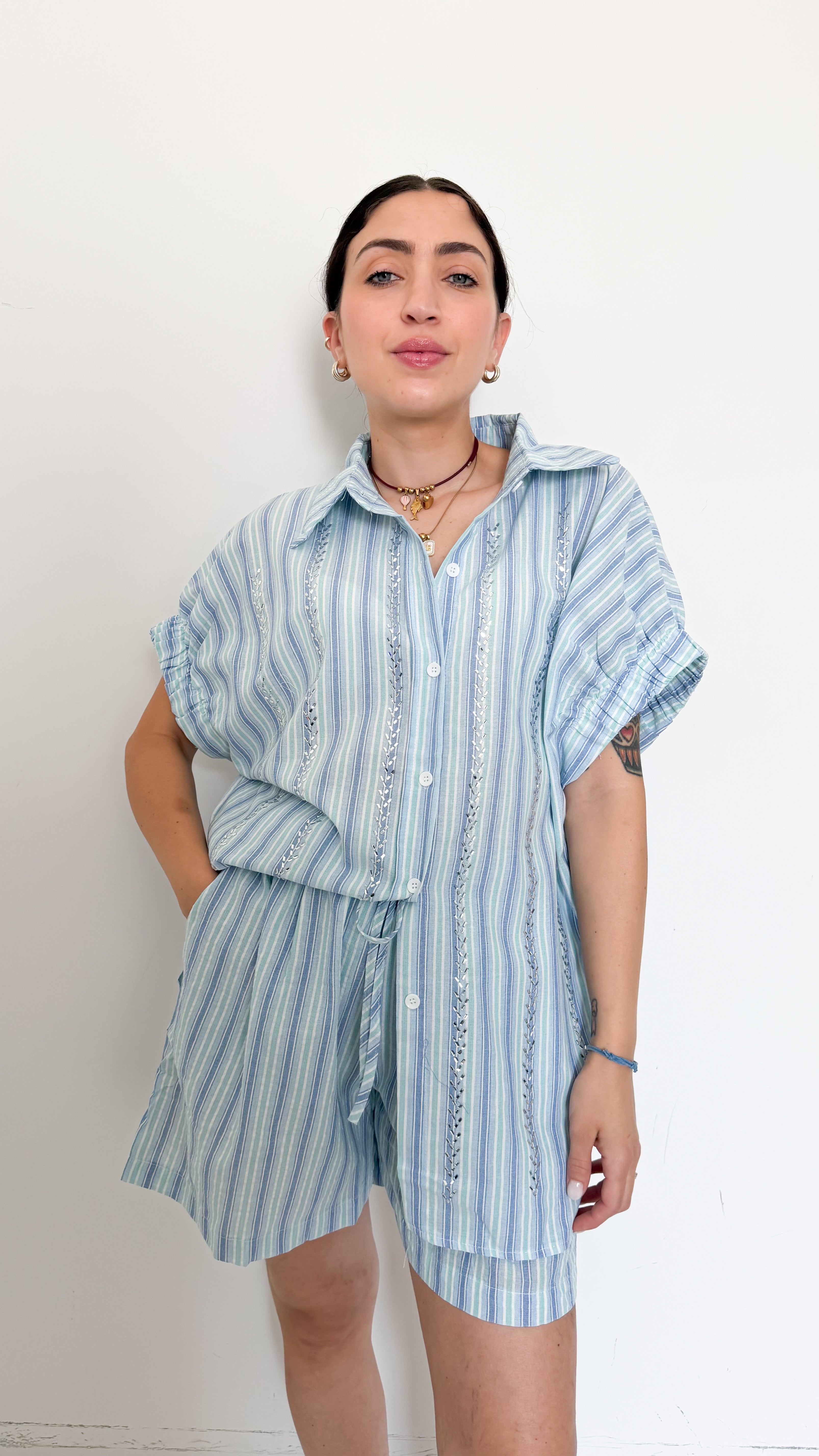 Coordinato Celeste/Blu A Righe