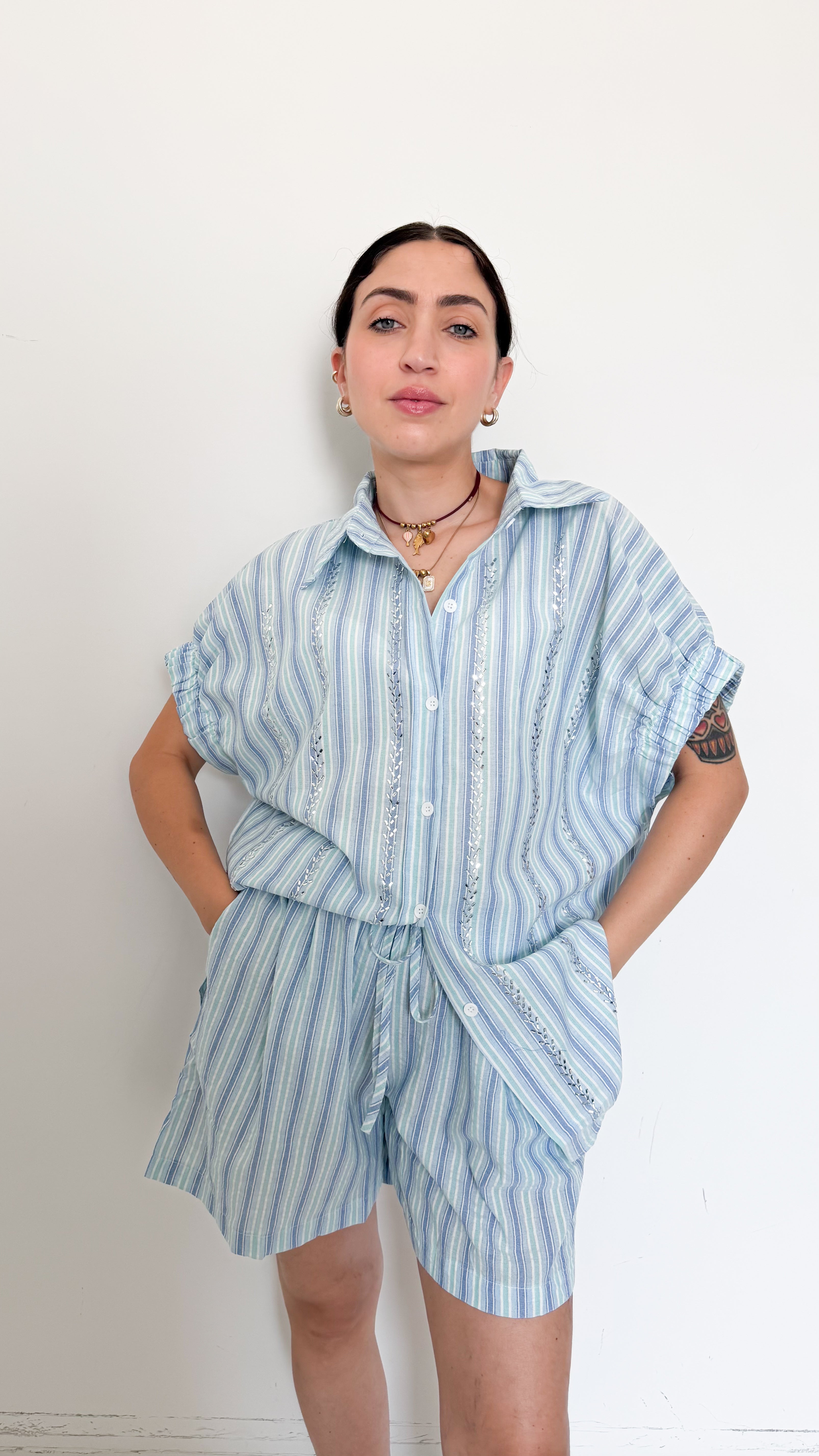 Coordinato Celeste/Blu A Righe