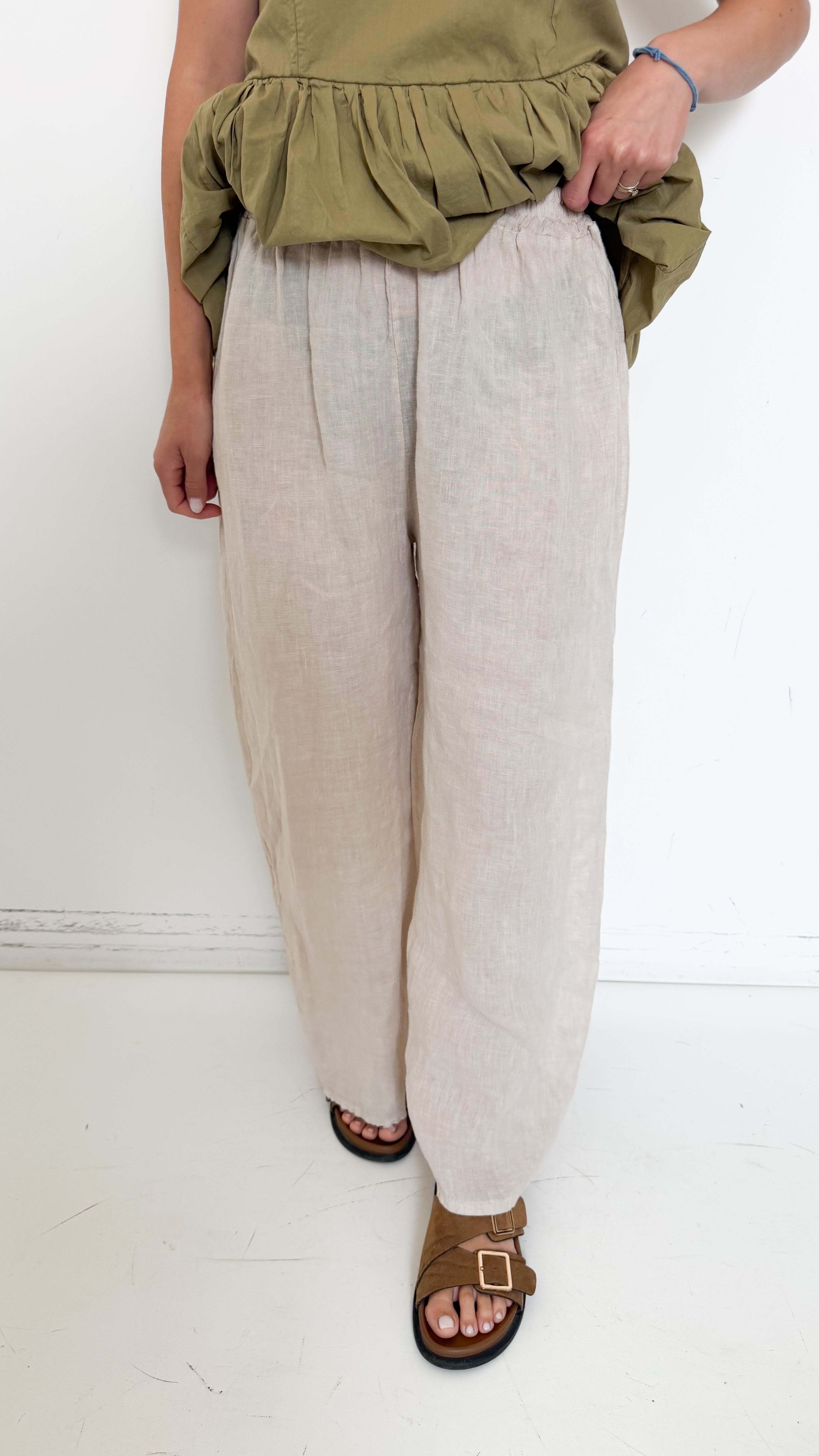 Pantaloni in Lino Beige