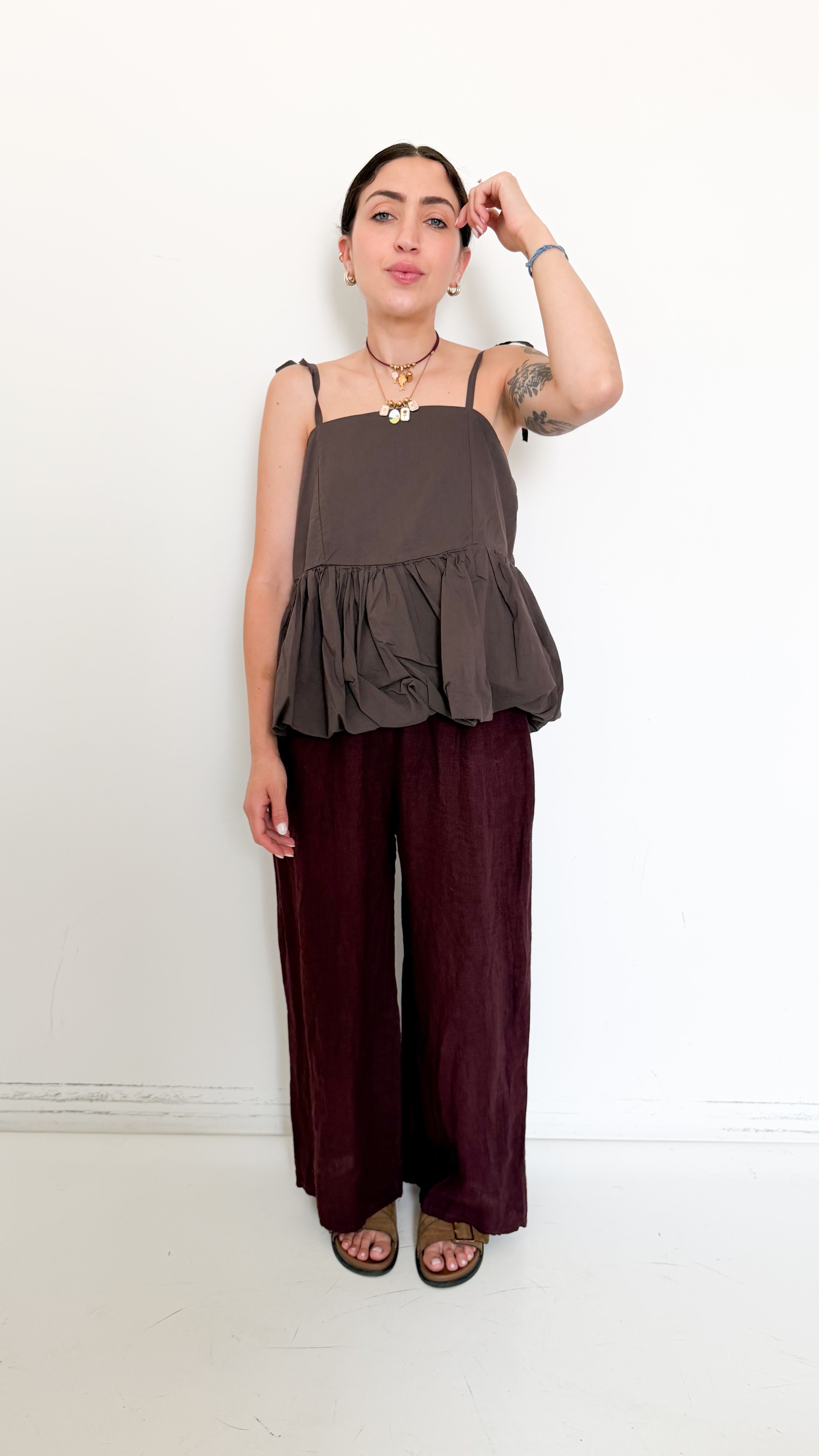 Pantaloni in Lino Bordeaux