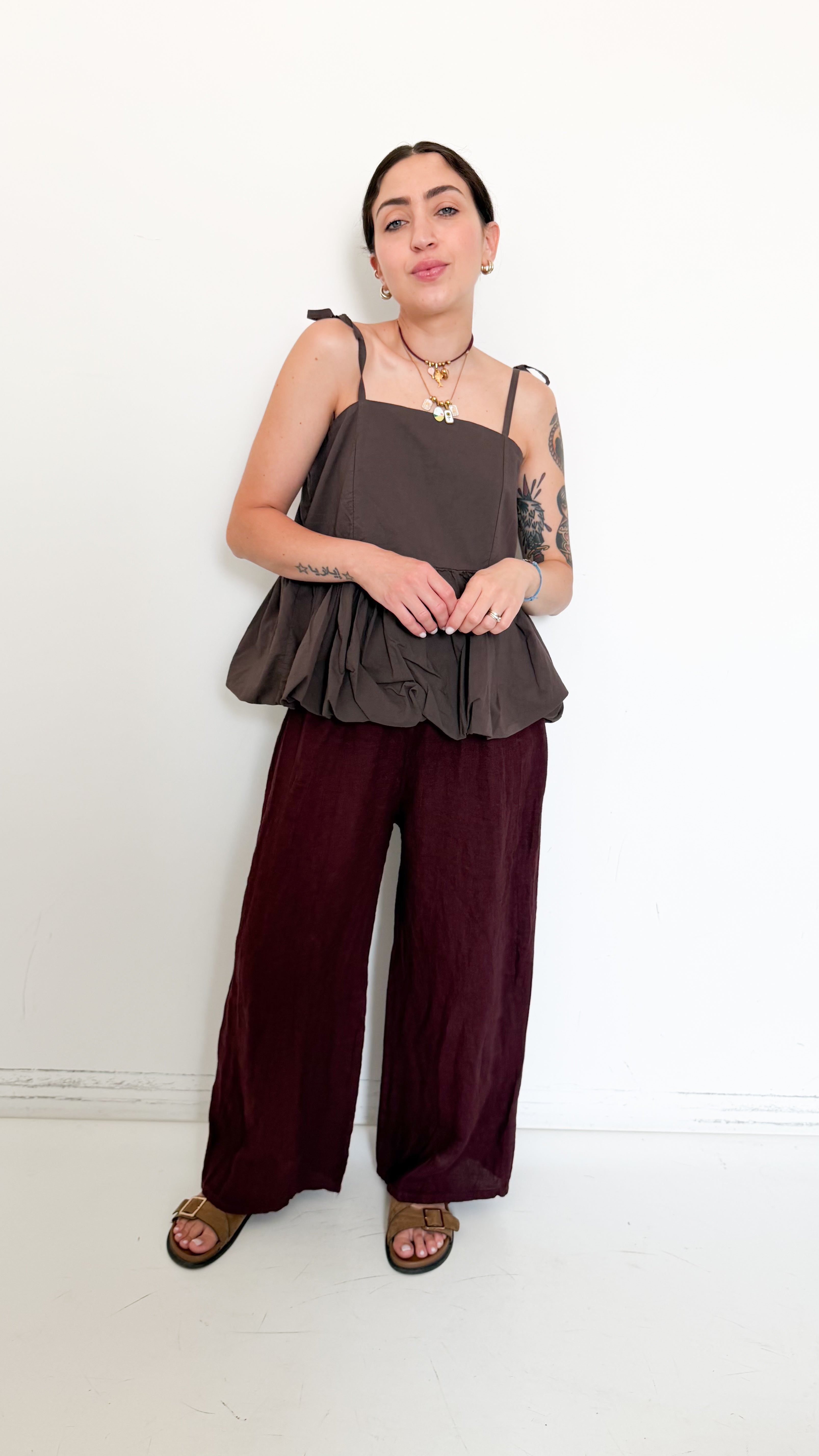 Pantaloni in Lino Bordeaux