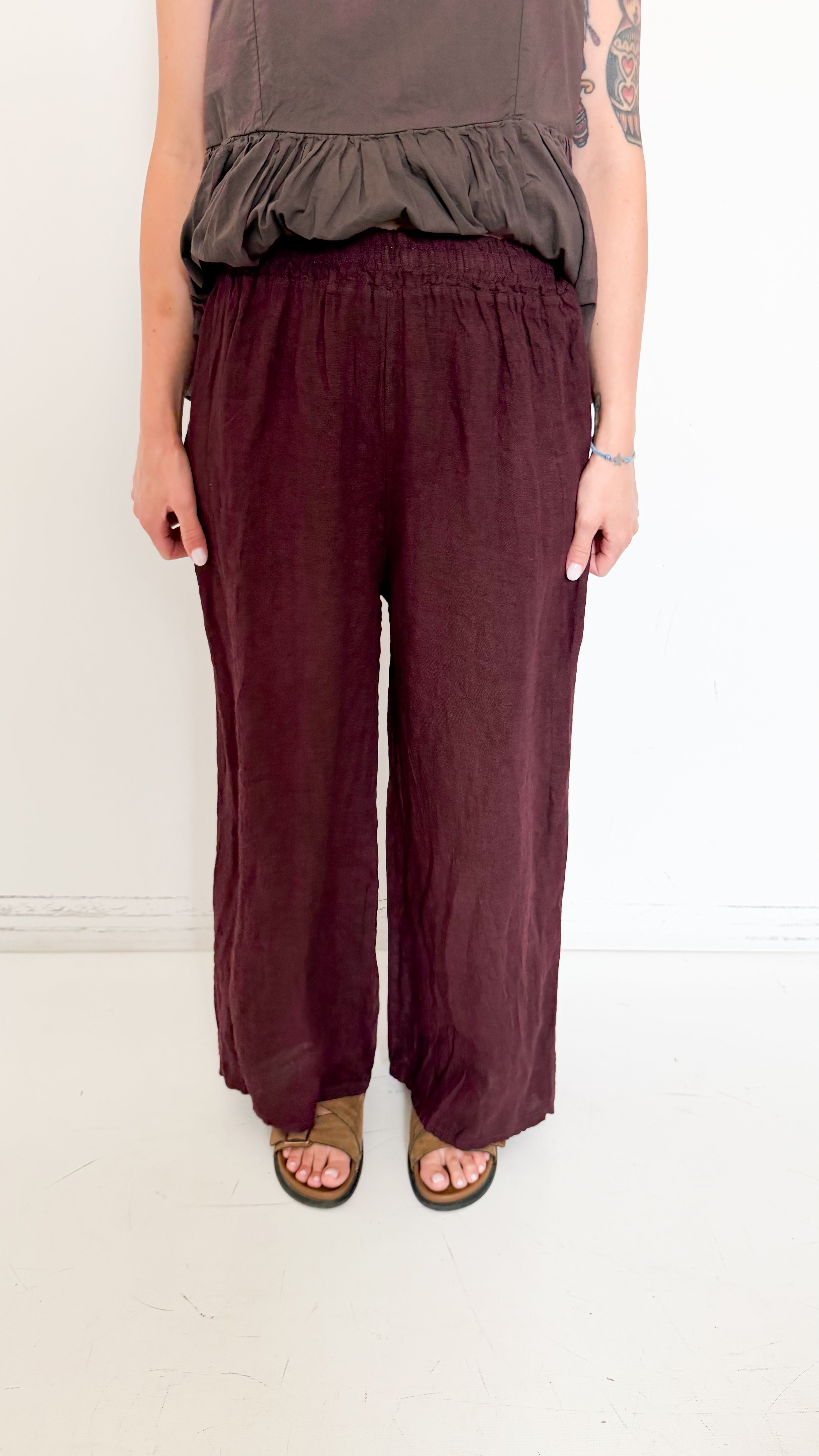 Pantaloni in Lino Bordeaux