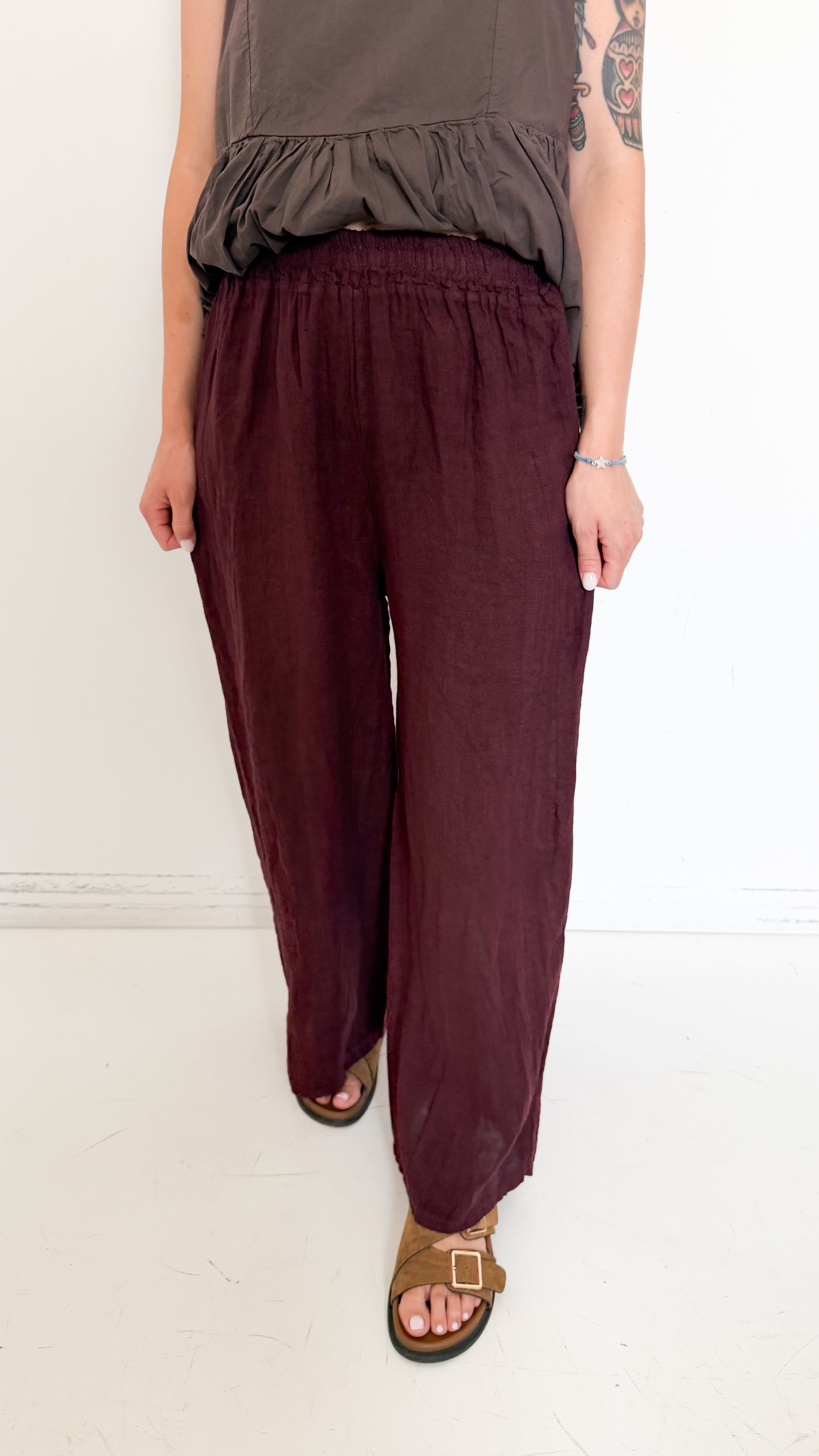 Pantaloni in Lino Bordeaux