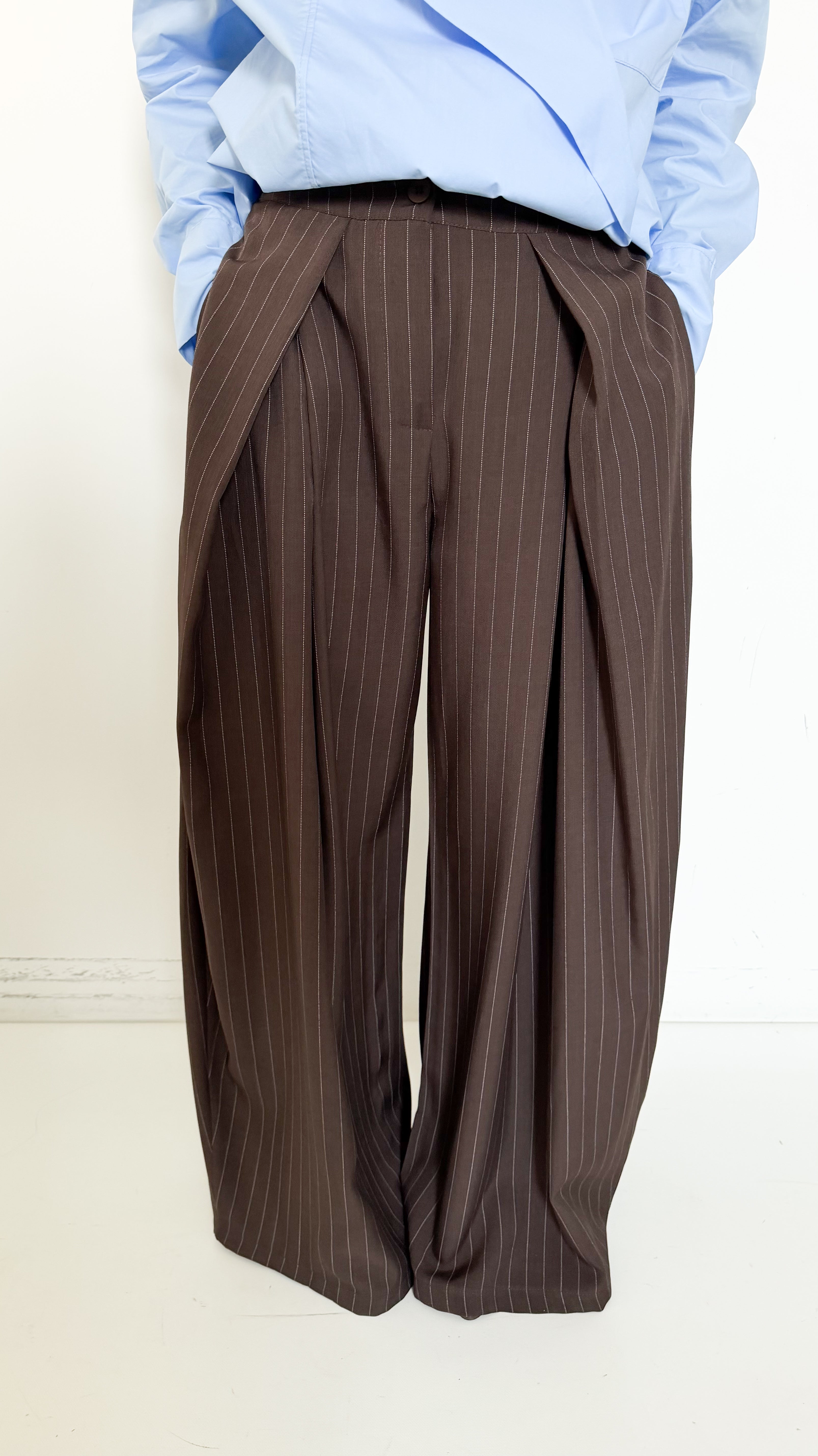 Pantaloni Barrel Marroni Gessati