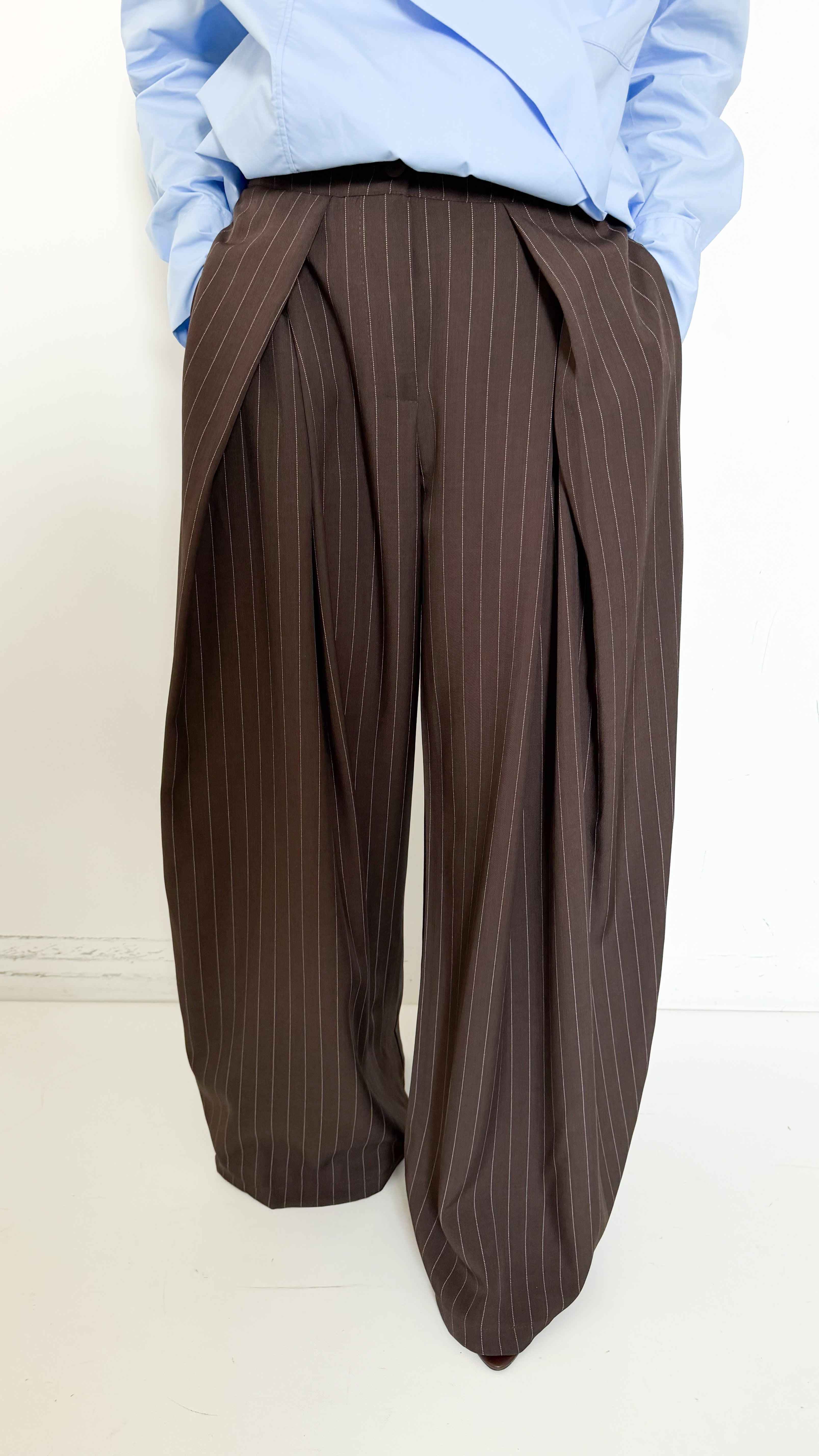 Pantaloni Barrel Marroni Gessati