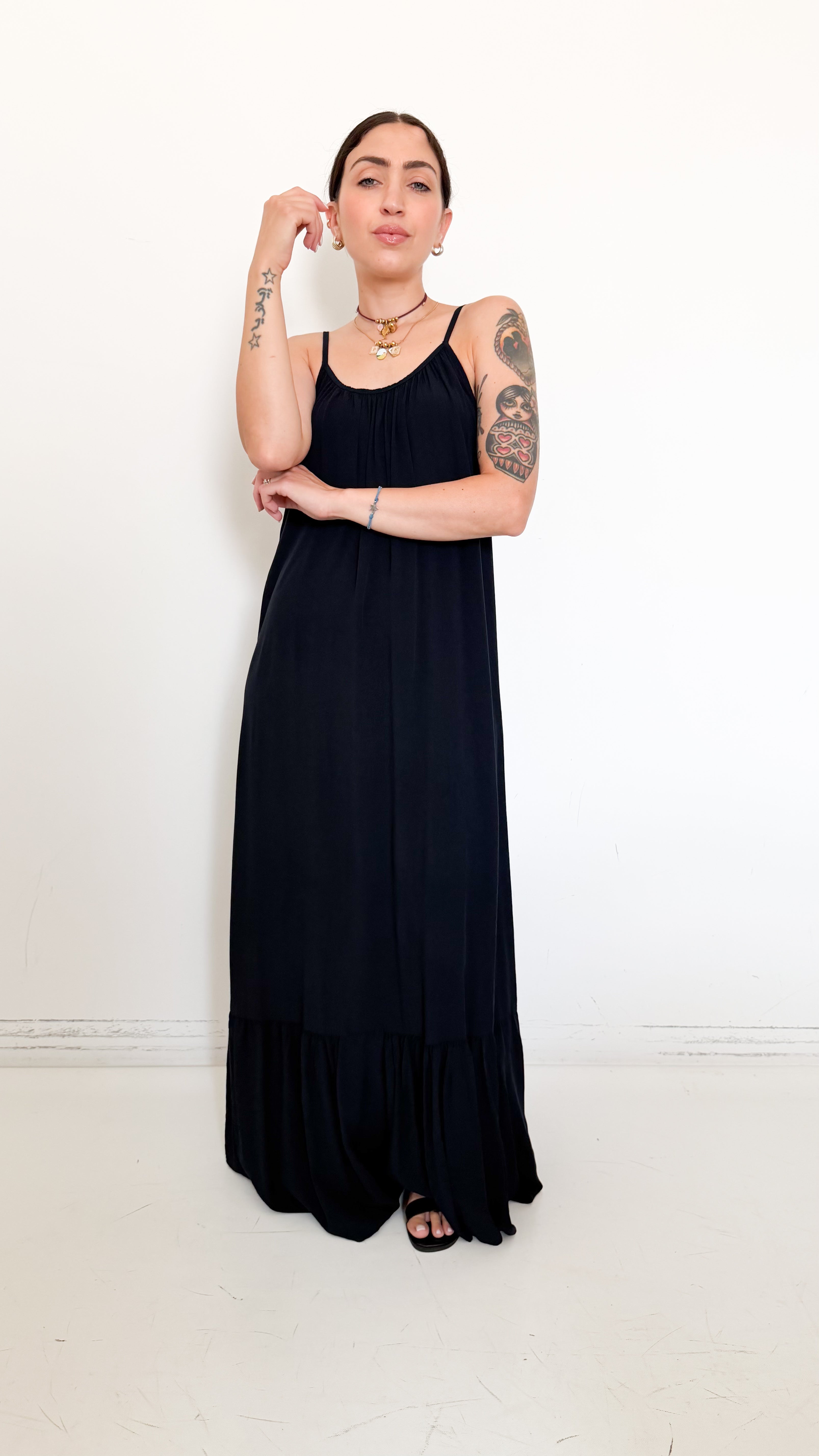 Vestito Blu Con Balza