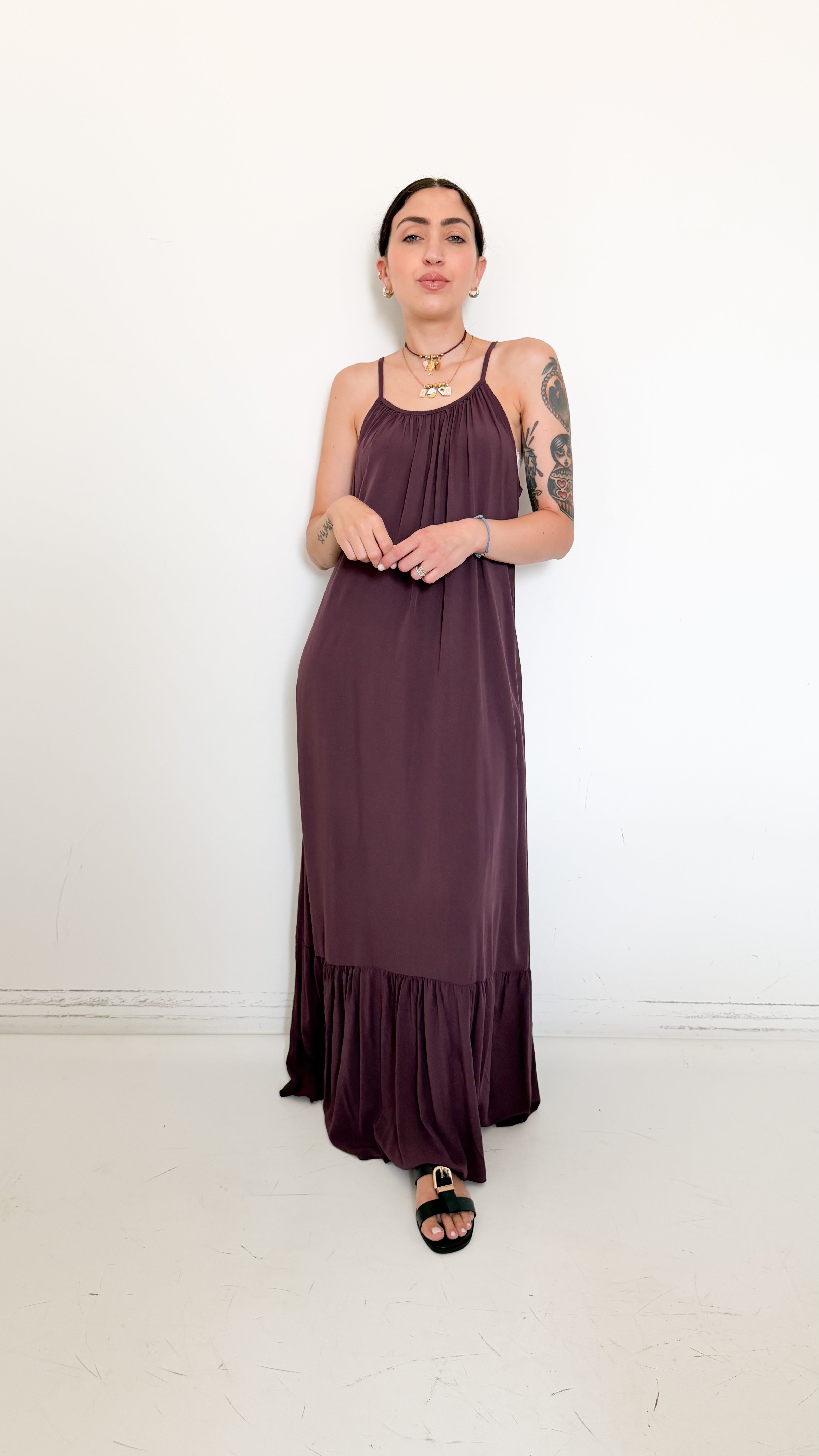 Vestito Borgogna Con Balza