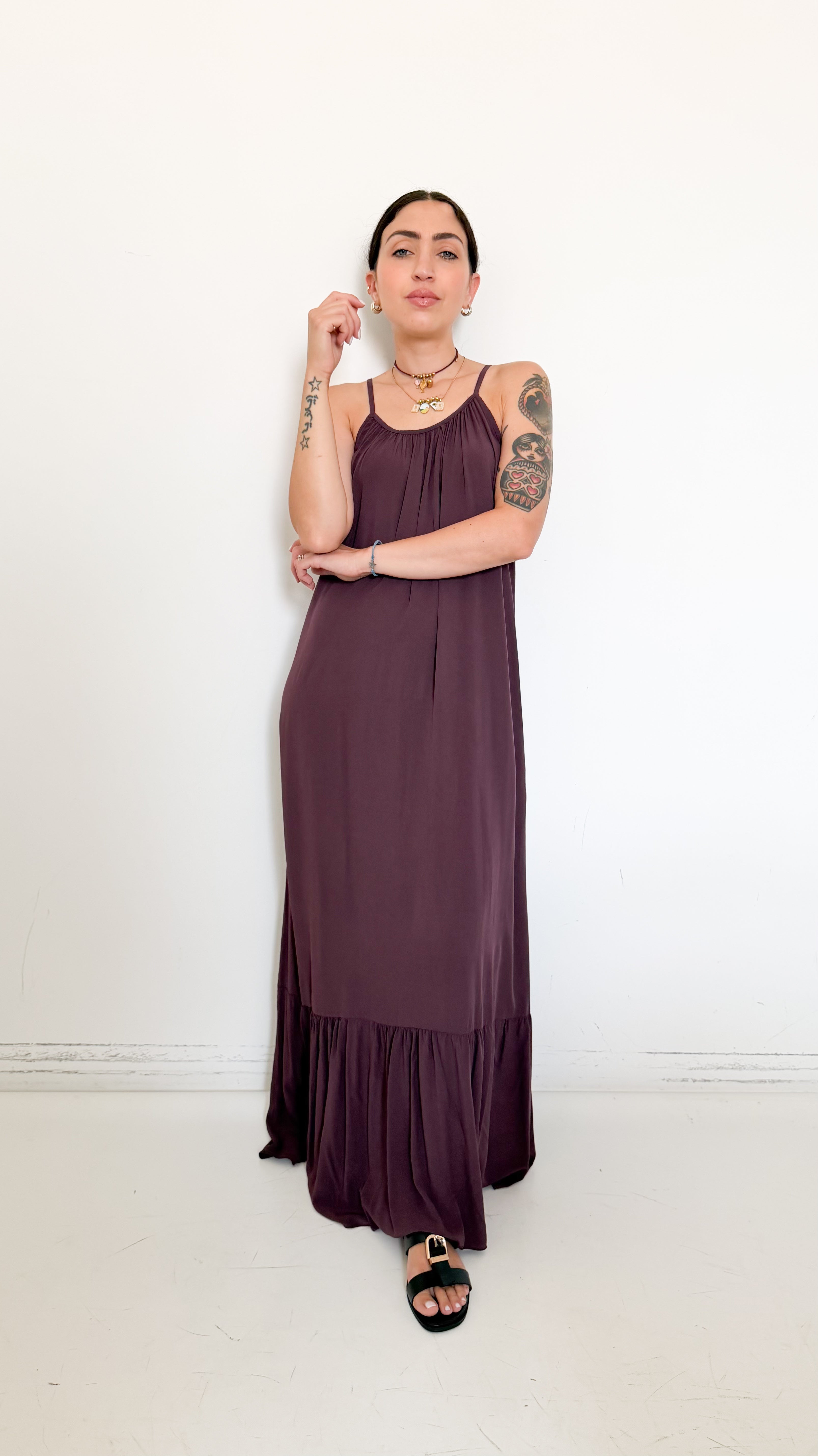 Vestito Borgogna Con Balza