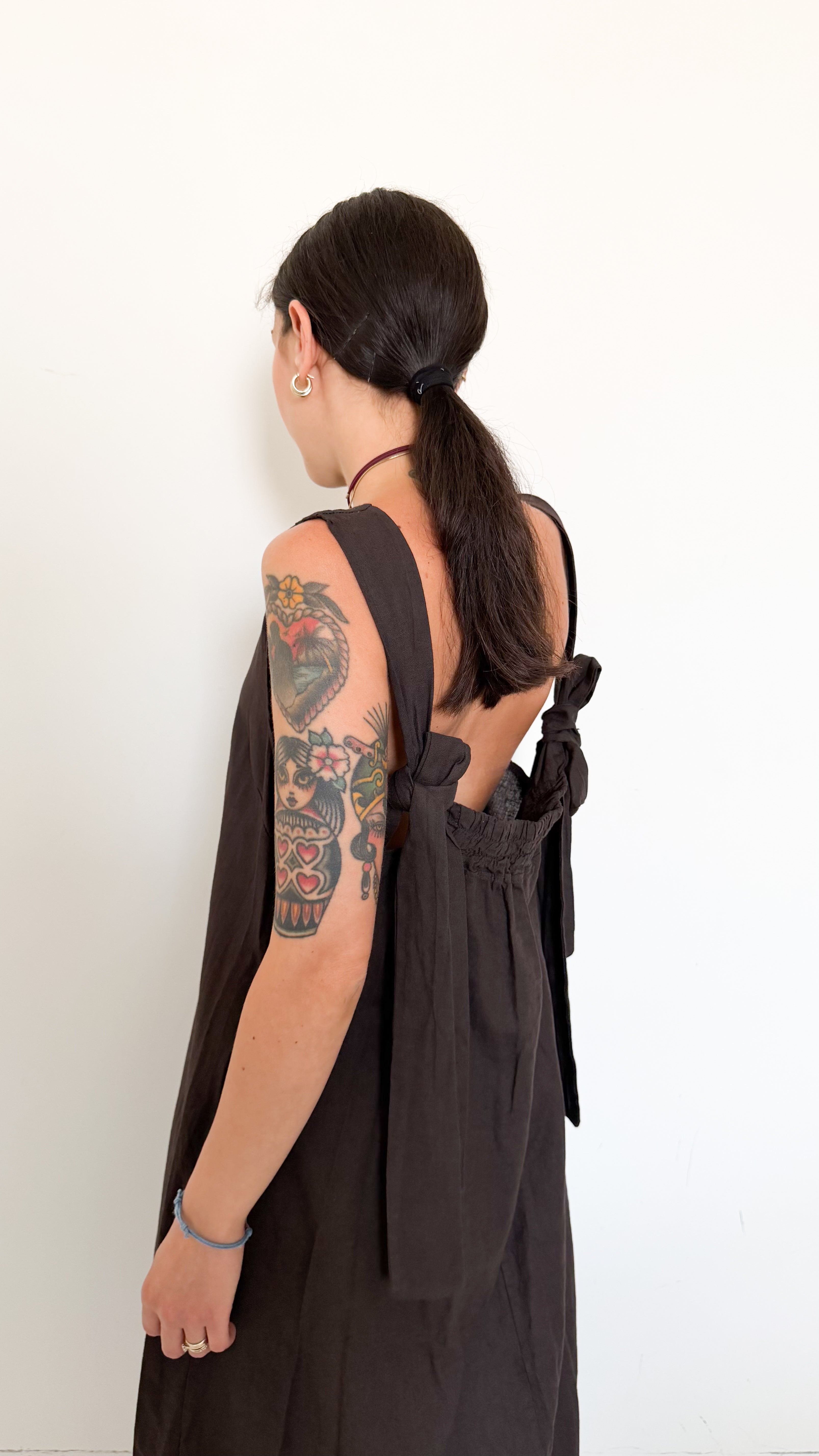 Vestito Misto Lino Marrone