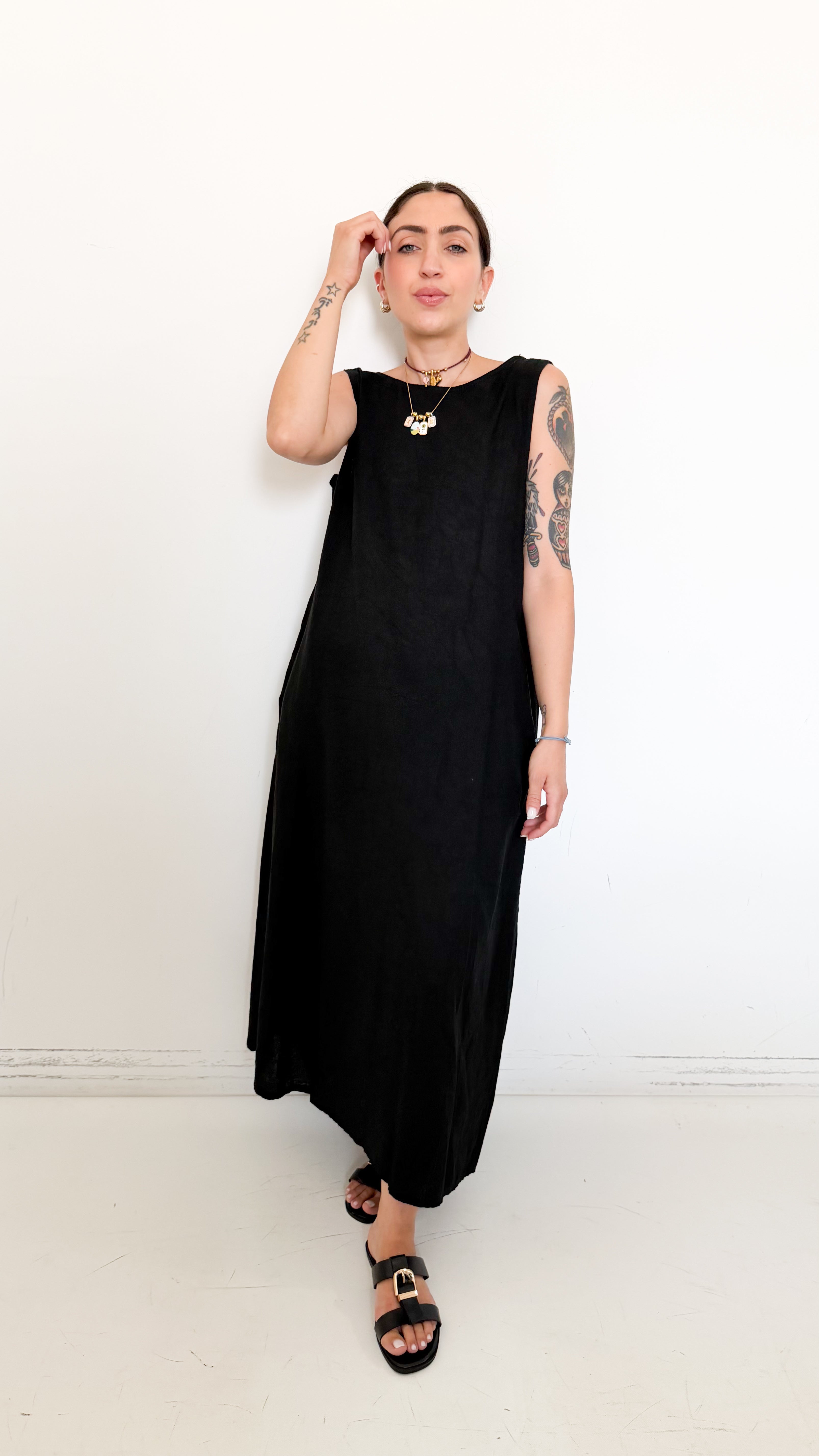 Vestito Misto Lino Nero