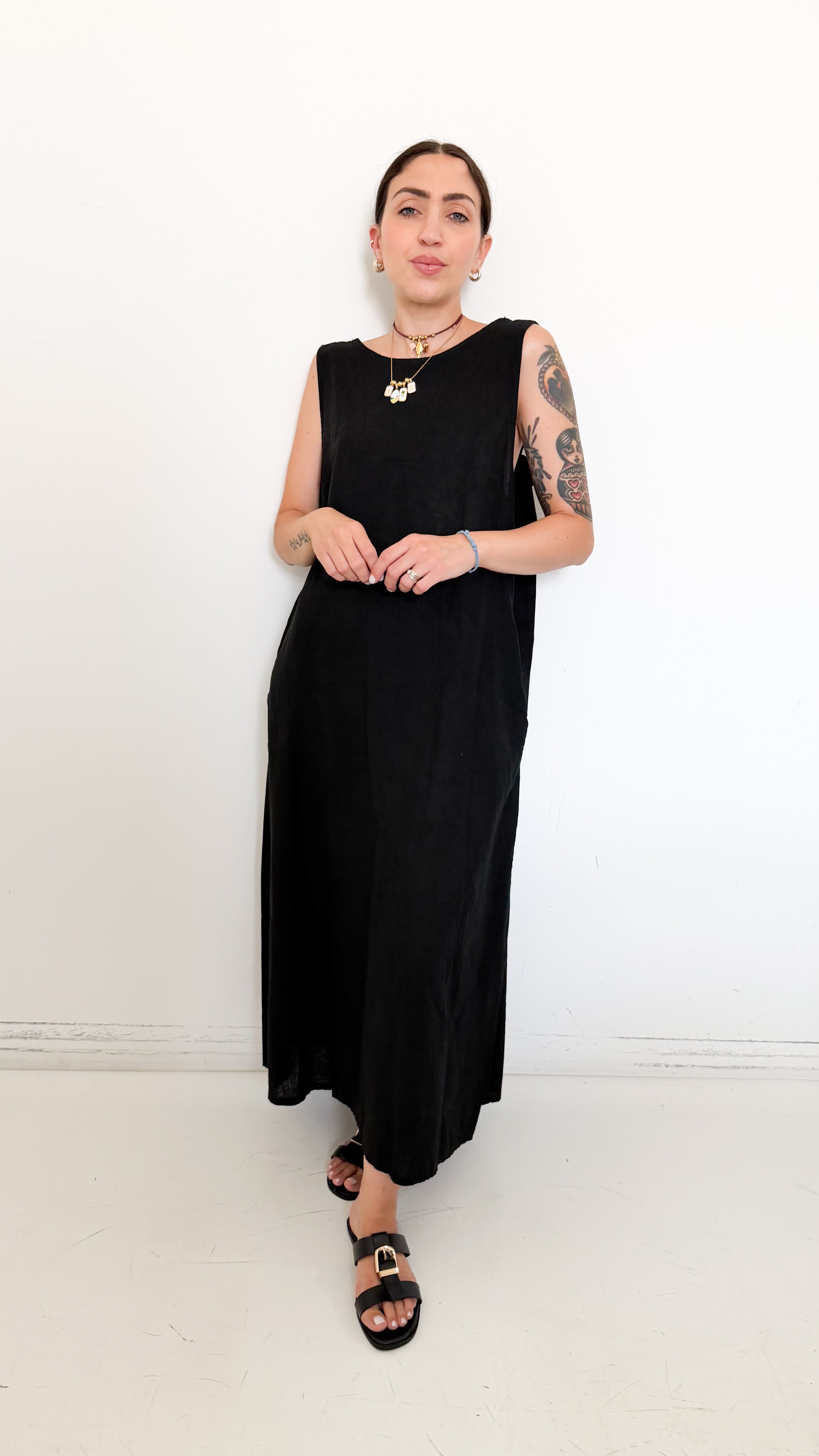 Vestito Misto Lino Nero
