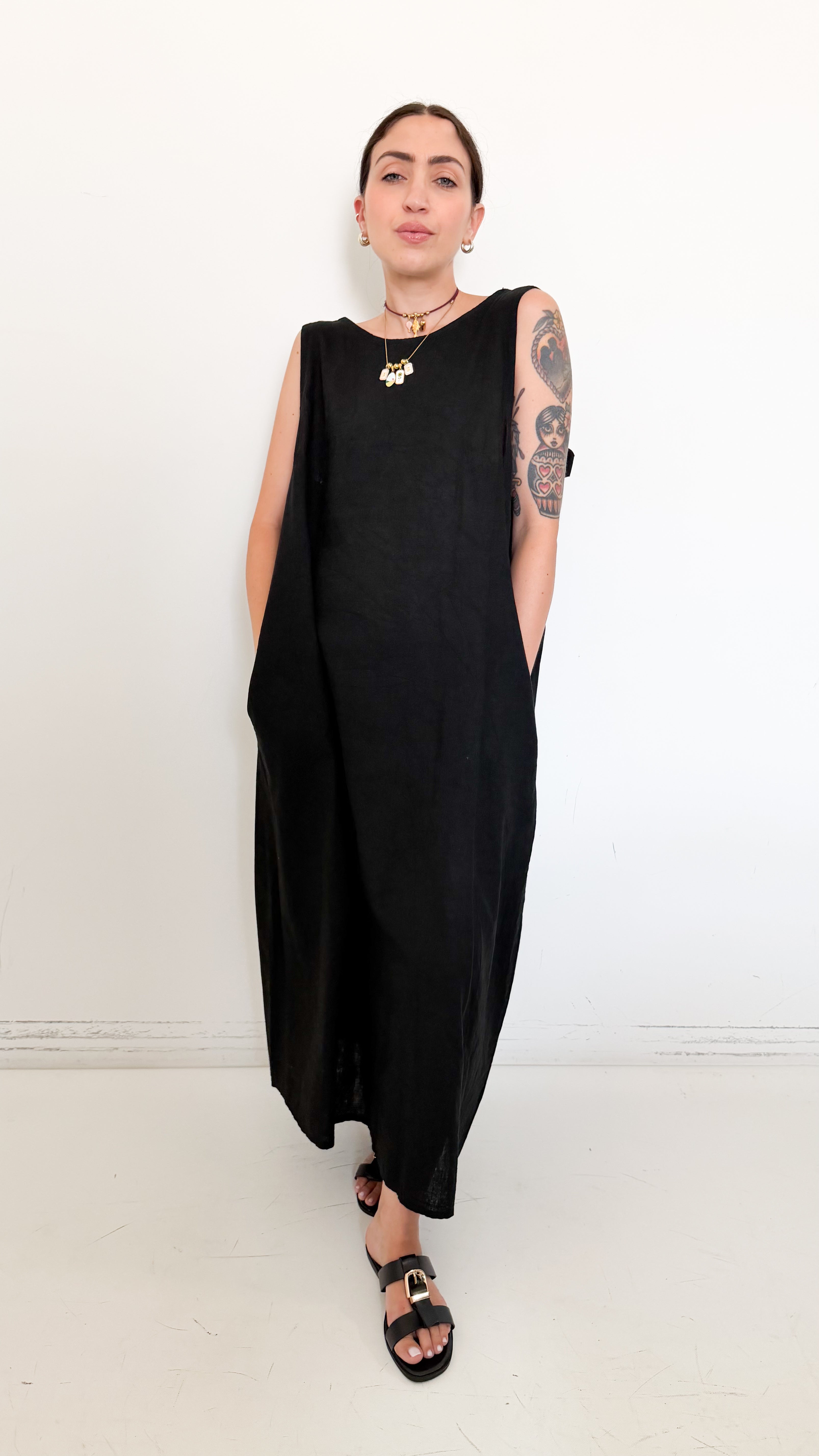 Vestito Misto Lino Nero