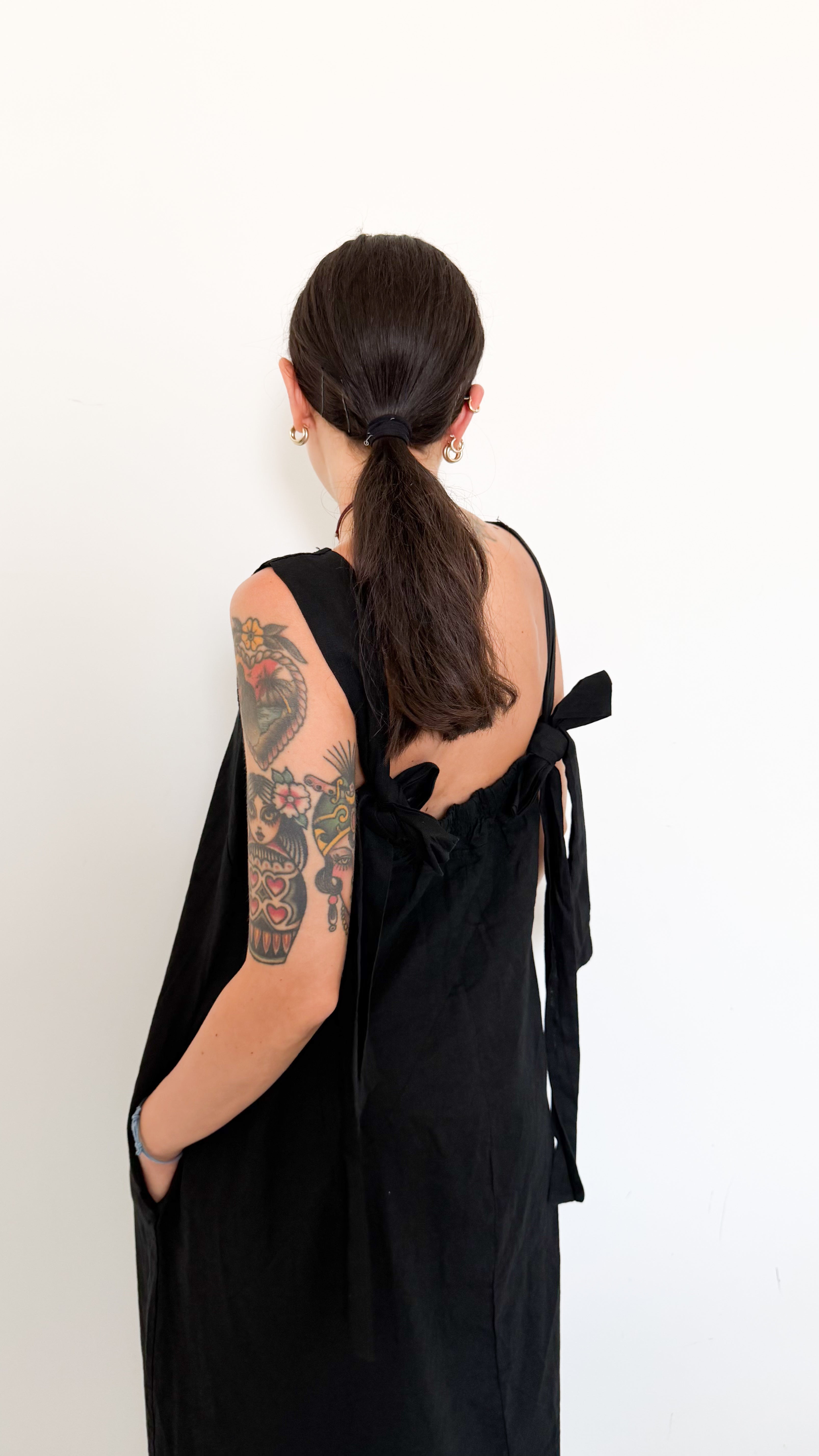 Vestito Misto Lino Nero