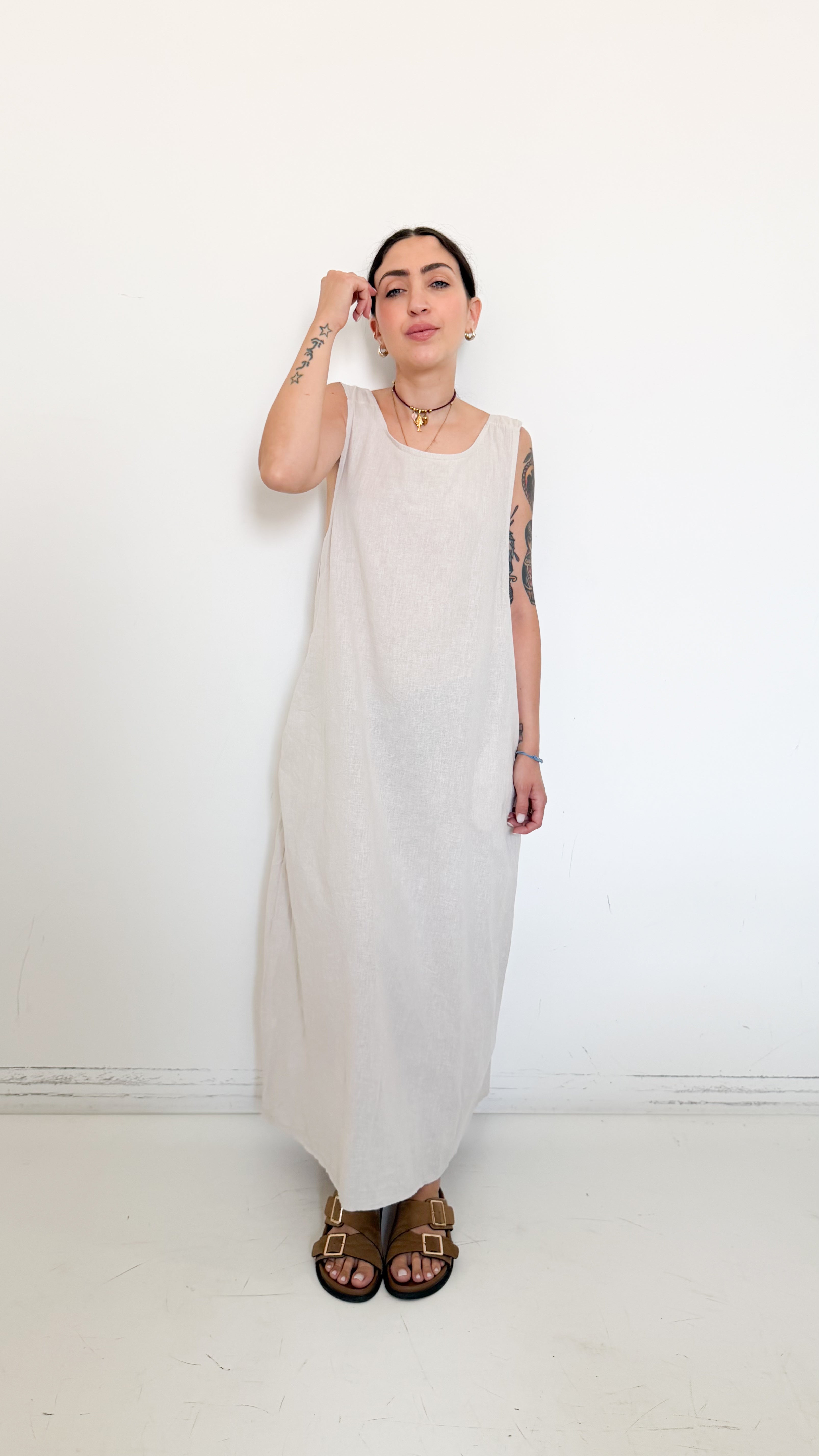 Vestito Misto Lino Beige