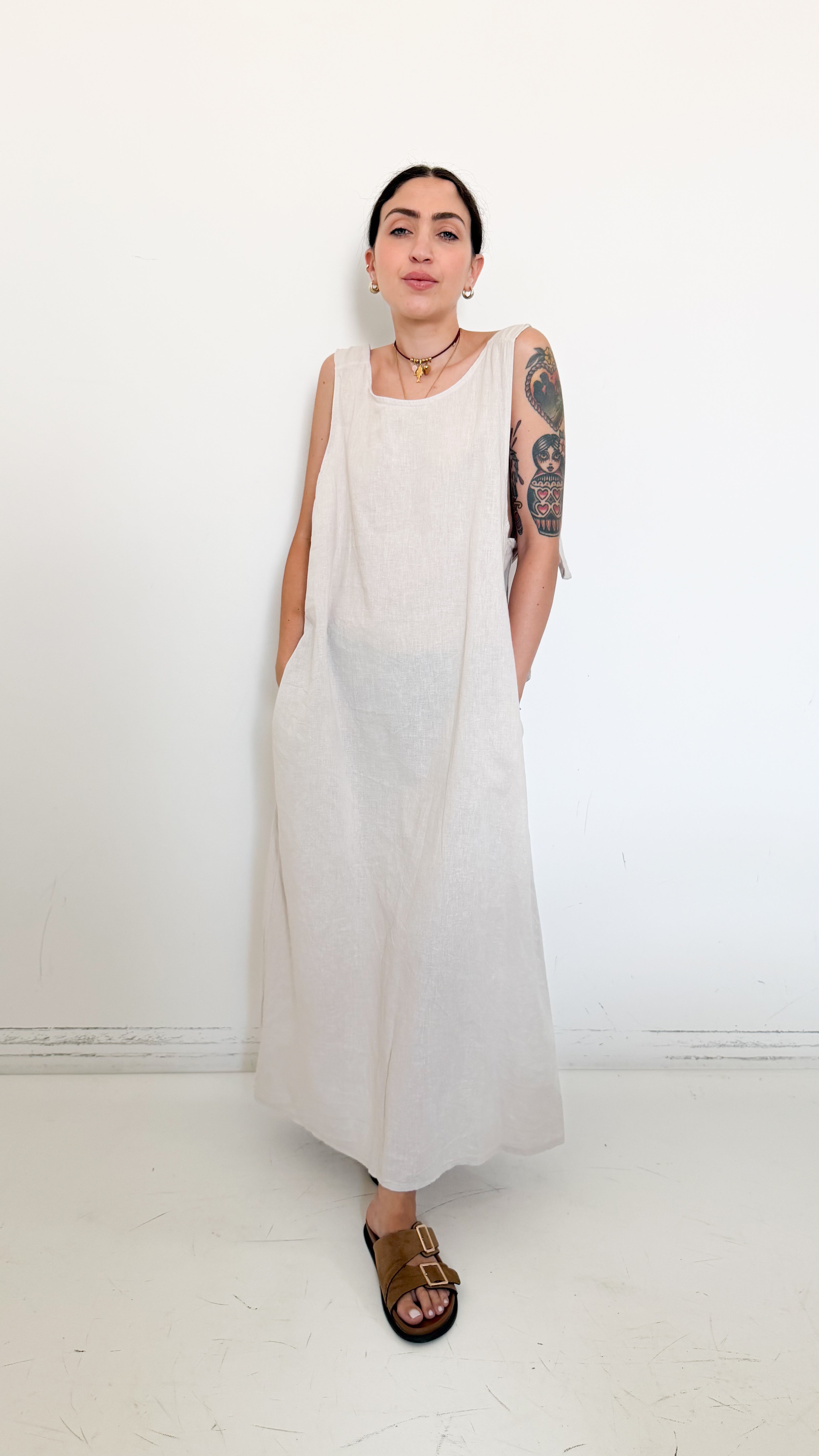 Vestito Misto Lino Beige