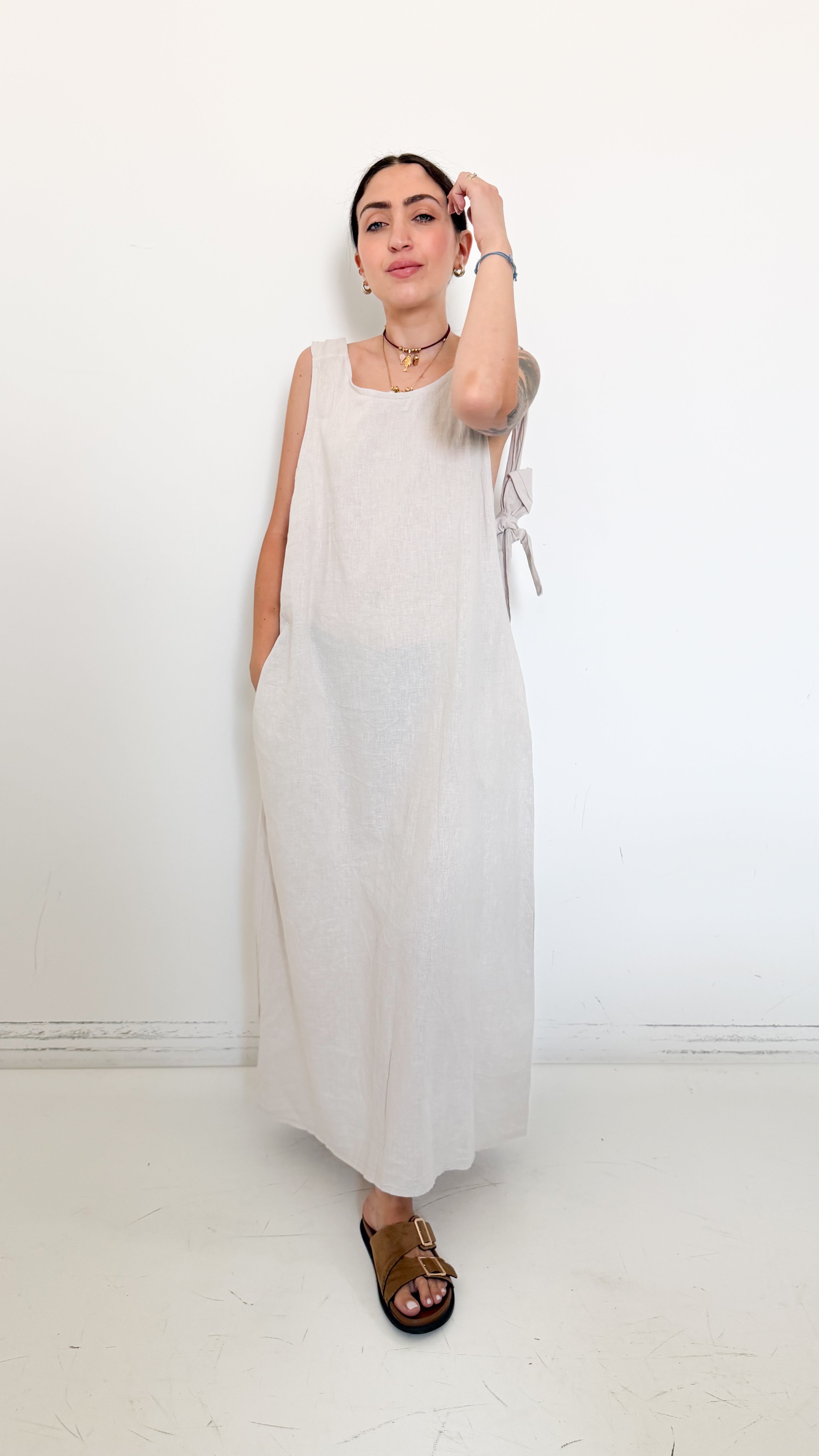 Vestito Misto Lino Beige