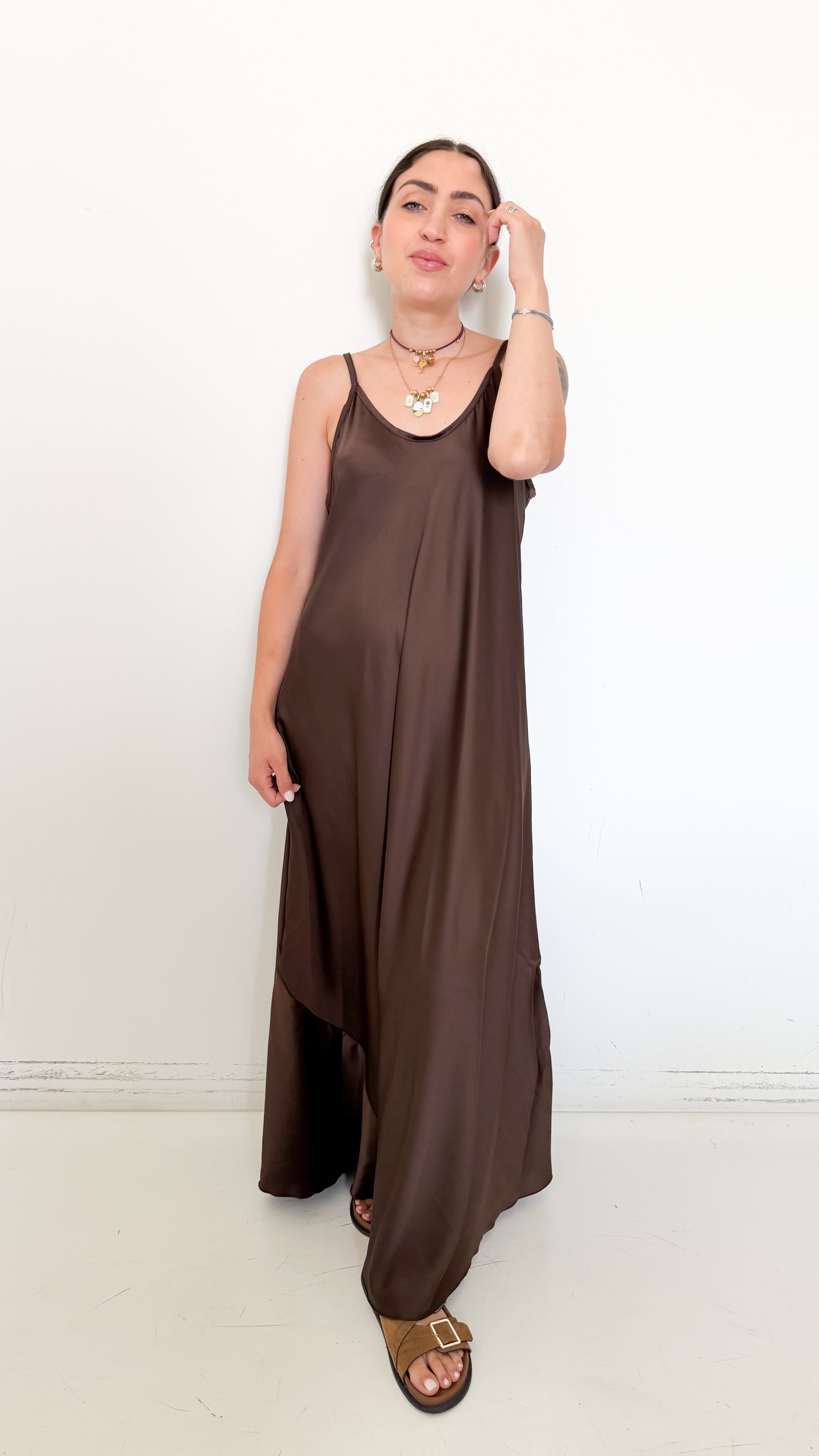 Vestito In Satin Marrone