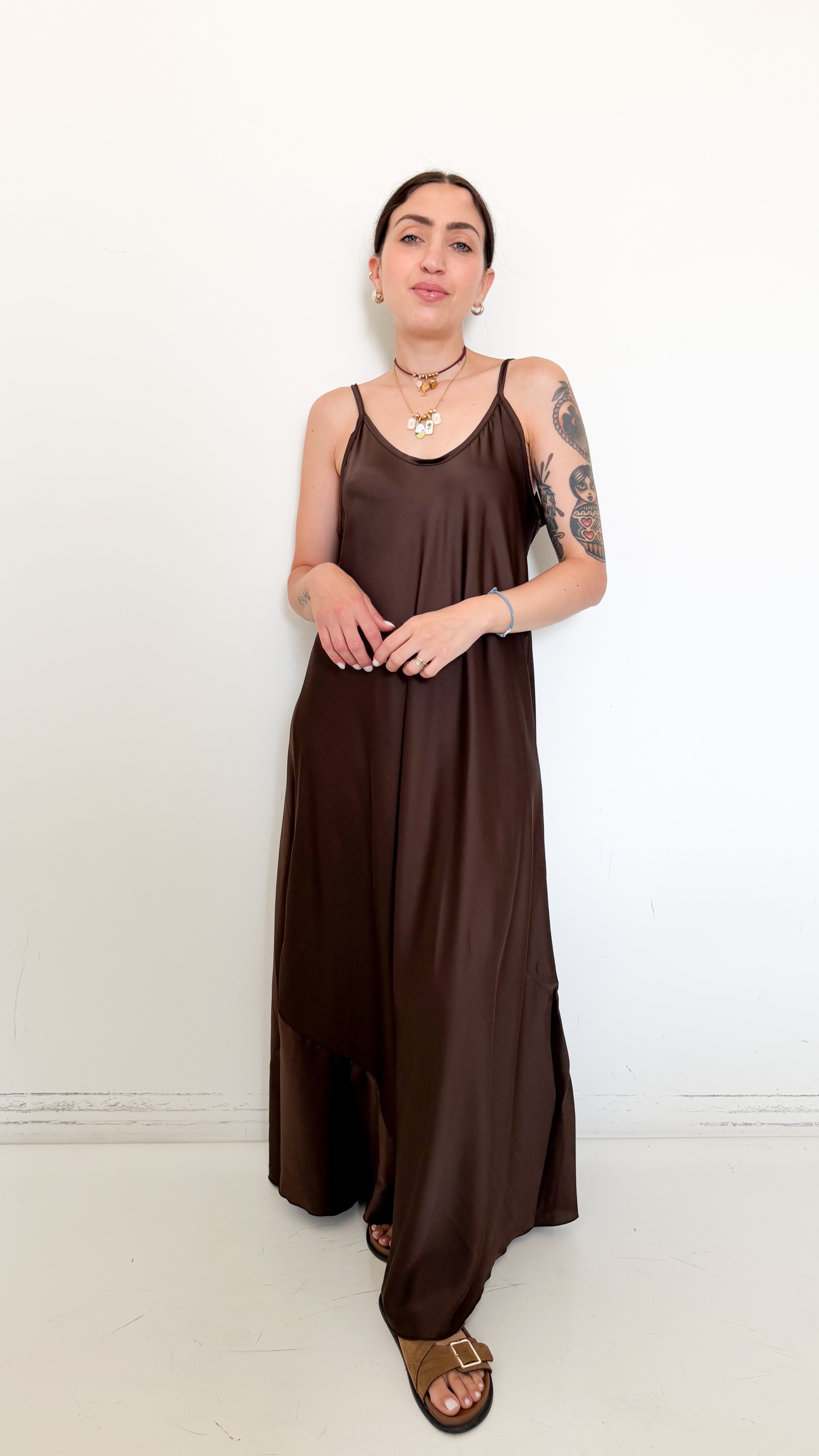 Vestito In Satin Marrone