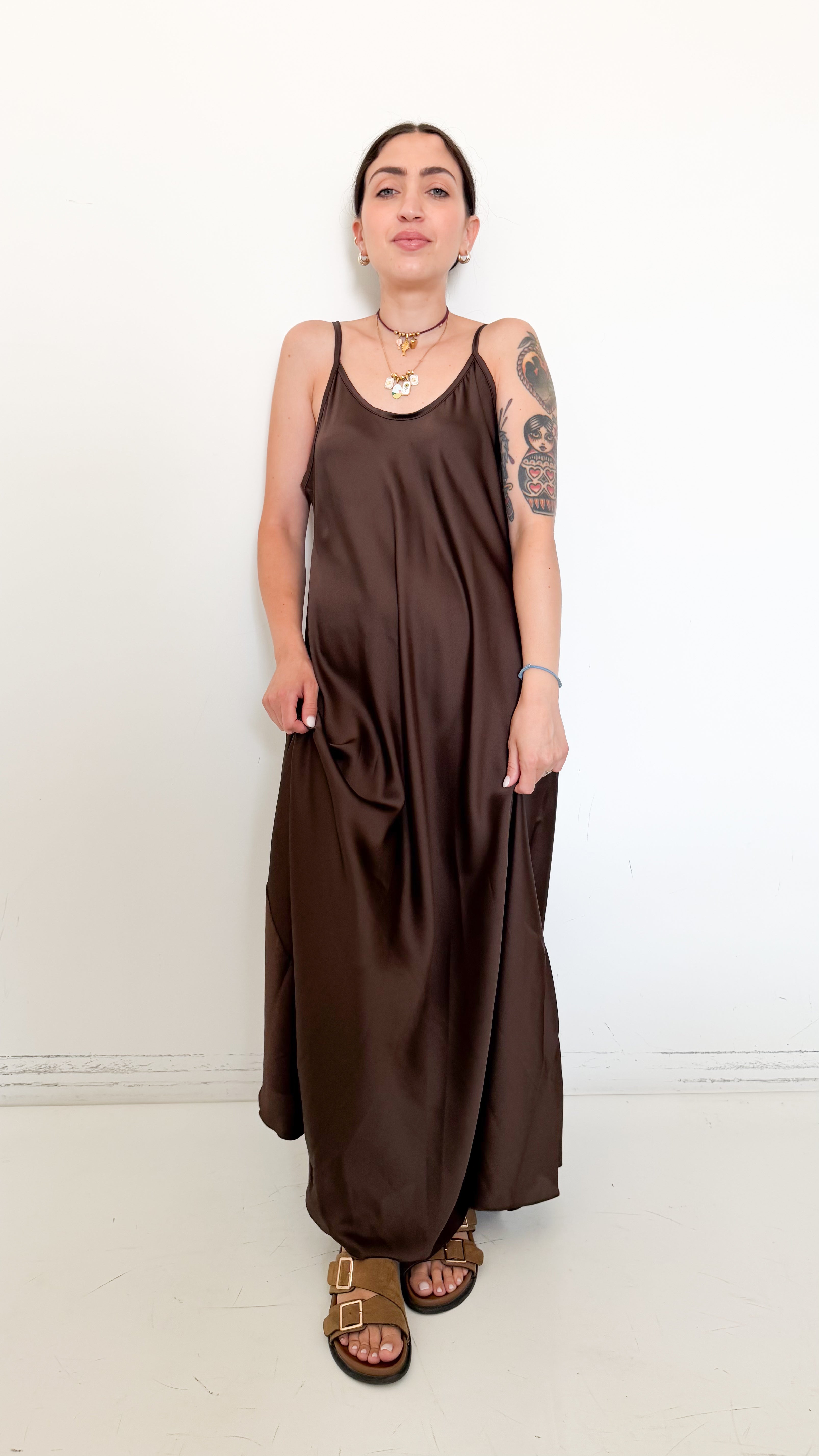 Vestito In Satin Marrone